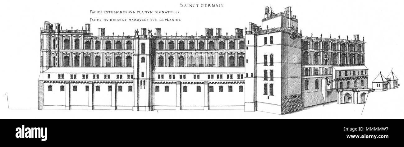 . Inglese: incisione da Le premier volume des plus eccellenti Bastiments de France da Jacques I Androuet du Cerceau: facciate E e F (vedi pianta) del Château Vieux de Saint-Germain-en-Laye . 1576. Jacques mi Androuet du Cerceau (1510-1585) nomi alternativi Jacques Androuet; Jacques Androuet du Cerceau l'Ancien; Jacques Androuet Du Cerceau; Jacques Androuet DuCerceau; Jacques Androuet Ducerceau Descrizione architetto francese, rame incisore e disegnatore padre di Baptiste Androuet du Cerceau padre di Jacques II Androuet du Cerceau Data di nascita e morte 1510 o 1512 Gennaio 1584 L Foto Stock . Inglese: incisione da Le premier volume des plus eccellenti Bastiments de France da Jacques I Androuet du Cerceau: facciate E e F (vedi pianta) del Château Vieux de Saint-Germain-en-Laye . 1576. Jacques mi Androuet du Cerceau (1510-1585) nomi alternativi Jacques Androuet; Jacques Androuet du Cerceau l'Ancien; Jacques Androuet Du Cerceau; Jacques Androuet DuCerceau; Jacques Androuet Ducerceau Descrizione architetto francese, rame incisore e disegnatore padre di Baptiste Androuet du Cerceau padre di Jacques II Androuet du Cerceau Data di nascita e morte 1510 o 1512 Gennaio 1584 L Foto Stock
