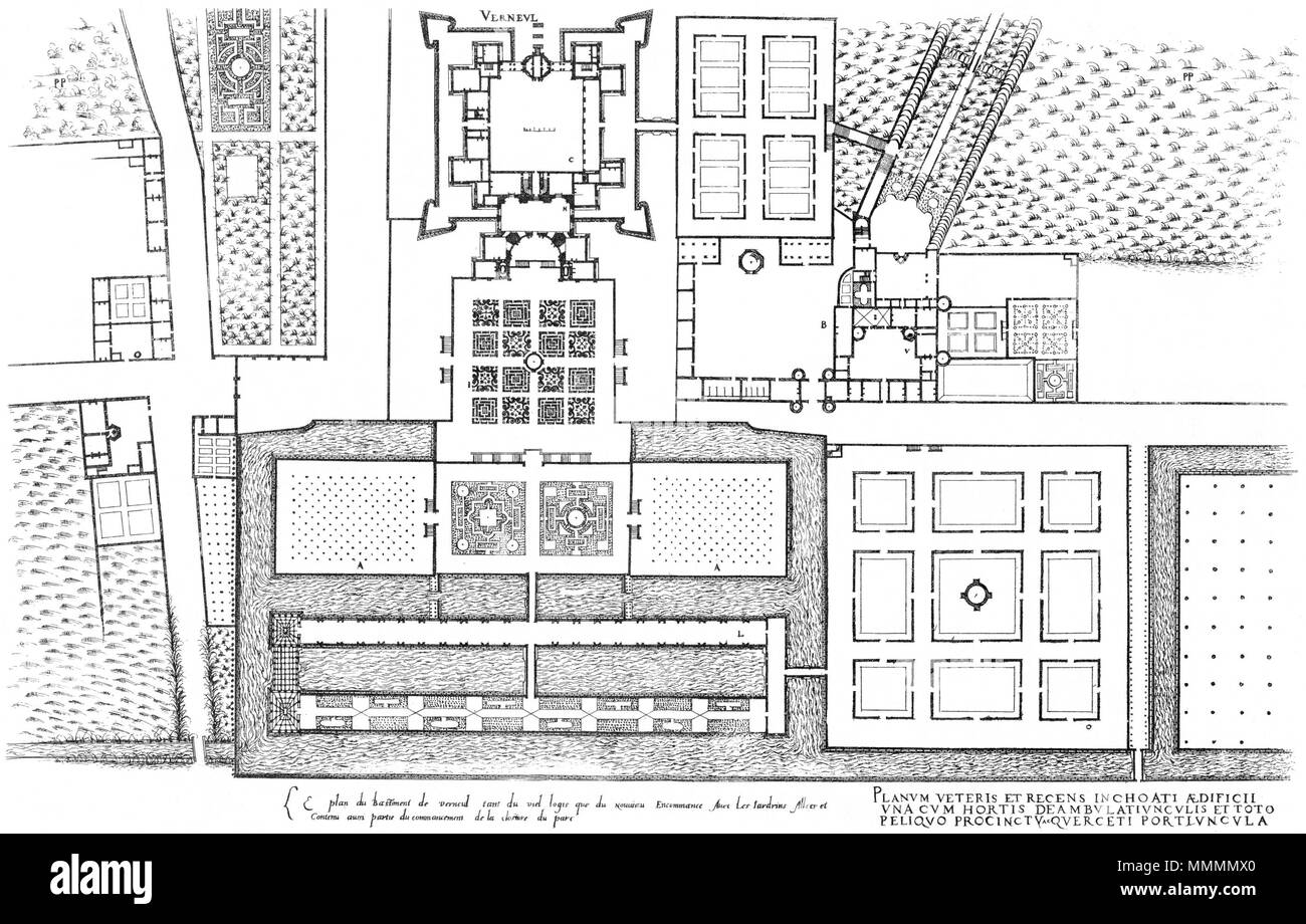 . Inglese: incisione da Le premier volume des plus eccellenti Bastiments de France da Jacques I Androuet du Cerceau: Château de Verneuil-sur-Oise. Piano generale con il primo design . 1576. Jacques mi Androuet du Cerceau (1510-1585) nomi alternativi Jacques Androuet; Jacques Androuet du Cerceau l'Ancien; Jacques Androuet Du Cerceau; Jacques Androuet DuCerceau; Jacques Androuet Ducerceau Descrizione architetto francese, rame incisore e disegnatore padre di Baptiste Androuet du Cerceau padre di Jacques II Androuet du Cerceau Data di nascita e morte 1510 o 1512 gennaio 1584 Location Foto Stock . Inglese: incisione da Le premier volume des plus eccellenti Bastiments de France da Jacques I Androuet du Cerceau: Château de Verneuil-sur-Oise. Piano generale con il primo design . 1576. Jacques mi Androuet du Cerceau (1510-1585) nomi alternativi Jacques Androuet; Jacques Androuet du Cerceau l'Ancien; Jacques Androuet Du Cerceau; Jacques Androuet DuCerceau; Jacques Androuet Ducerceau Descrizione architetto francese, rame incisore e disegnatore padre di Baptiste Androuet du Cerceau padre di Jacques II Androuet du Cerceau Data di nascita e morte 1510 o 1512 gennaio 1584 Location Foto Stock