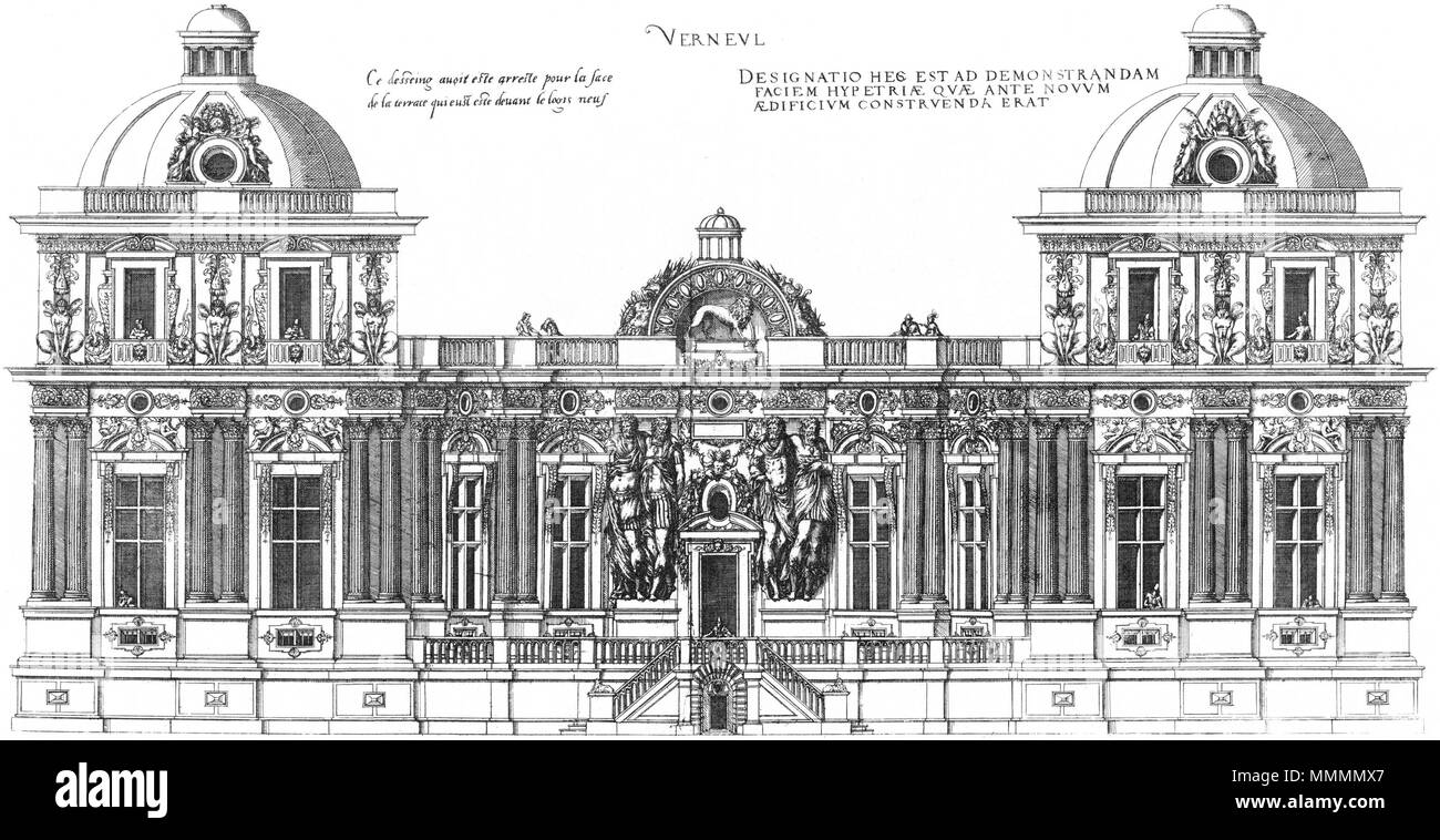 . Inglese: incisione da Le premier volume des plus eccellenti Bastiments de France da Jacques I Androuet du Cerceau: Château de Verneuil-sur-Oise. Elevazione del padiglione del giardino . 1576. Jacques mi Androuet du Cerceau (1510-1585) nomi alternativi Jacques Androuet; Jacques Androuet du Cerceau l'Ancien; Jacques Androuet Du Cerceau; Jacques Androuet DuCerceau; Jacques Androuet Ducerceau Descrizione architetto francese, rame incisore e disegnatore padre di Baptiste Androuet du Cerceau padre di Jacques II Androuet du Cerceau Data di nascita e morte 1510 o 1512 Gennaio 1584 posizione Foto Stock . Inglese: incisione da Le premier volume des plus eccellenti Bastiments de France da Jacques I Androuet du Cerceau: Château de Verneuil-sur-Oise. Elevazione del padiglione del giardino . 1576. Jacques mi Androuet du Cerceau (1510-1585) nomi alternativi Jacques Androuet; Jacques Androuet du Cerceau l'Ancien; Jacques Androuet Du Cerceau; Jacques Androuet DuCerceau; Jacques Androuet Ducerceau Descrizione architetto francese, rame incisore e disegnatore padre di Baptiste Androuet du Cerceau padre di Jacques II Androuet du Cerceau Data di nascita e morte 1510 o 1512 Gennaio 1584 posizione Foto Stock