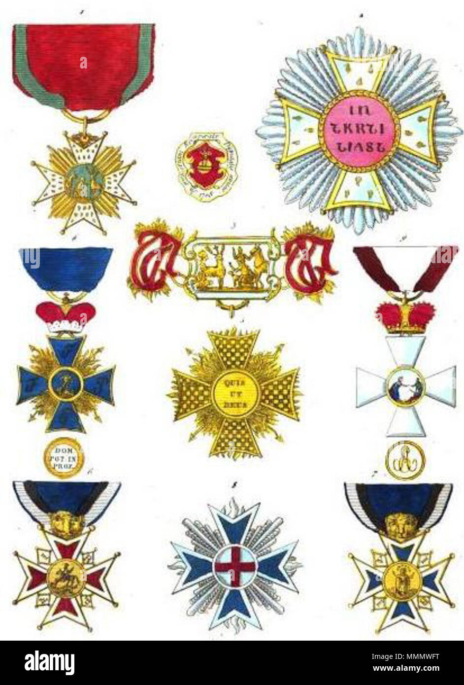 Français : raccolta historique des ordres de chevalerie civils et militaires... Inglese: Raccolta di storico ordini cavallereschi civili e militari...: 1. Ordine di Saint Hubert, badge (Baviera) 2. Ordine di Saint Hubert, star (Baviera) 3. Ordine di Saint Hubert, collare (Baviera) 4. Ordine di San Michele, badge (Baviera) 5. Ordine di San Michele, star (Baviera) 6. Ordine di Saint George, badge complementare (Baviera) 7. Ordine di Saint George, badge retromarcia (Baviera) 8. Ordine di Saint George, star (Baviera) 9. Ordine di Santa Elisabetta di Baviera . 1820. 56 Aristide Michel Perrot - Collezione histo Foto Stock