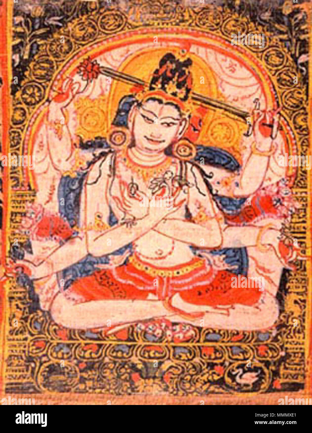 . Inglese: Pittura di Manjushri Bodhisattva. Il sanscrito Astasahasrika Prajnaparamita Sutra manoscritto in Ranjana script. India, del XII secolo. . Illustrazione creata circa 1151-1200 CE.. Asia Society ha creato il file. Illustrazione creata da un anonimo fonte antica. 60 Astasahasrika Prajnaparamita Avalokitesvara Bodhisattva Foto Stock