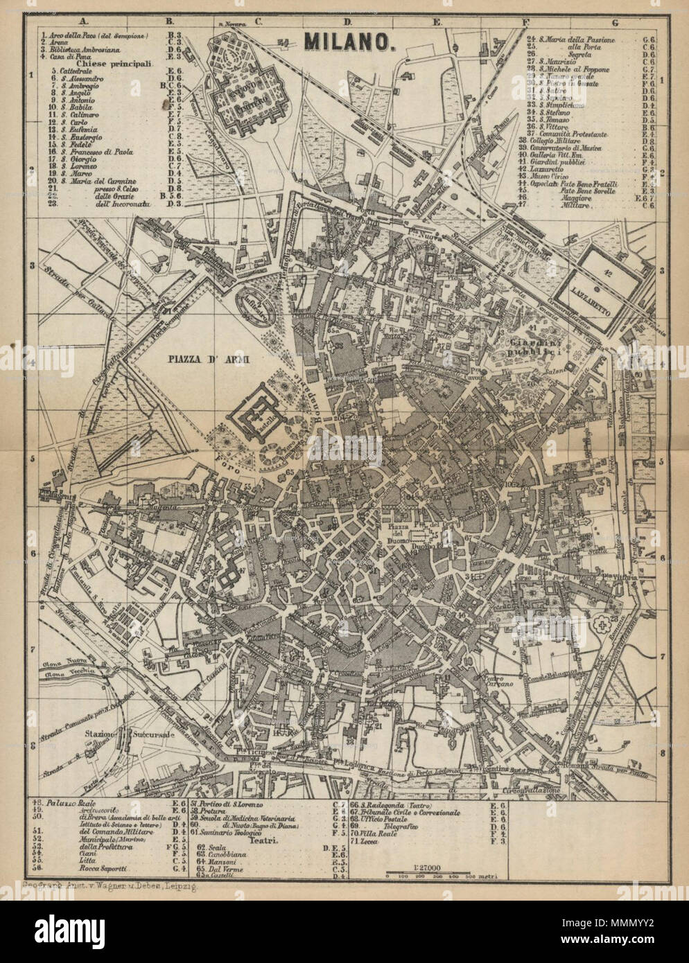 . Mappa di Milano, Baedekers svizzera 1881 . 1881. Baedekers svizzera 67 Baedekers svizzera 1881 Milano 1200x1569-600 Foto Stock