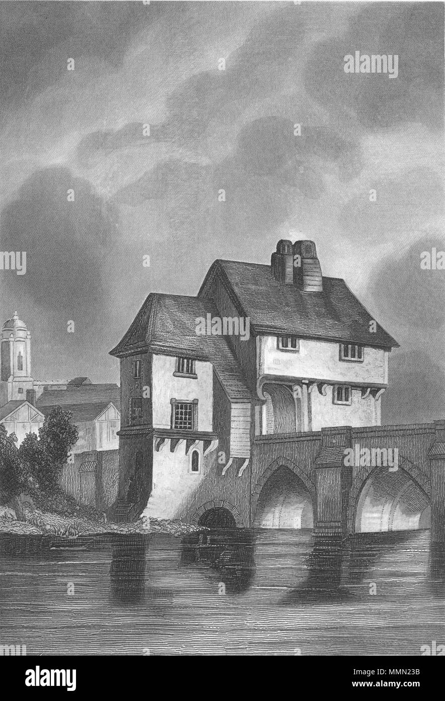 . Inglese: Il Bedford Carcere e ponte dove John Bunyan è stato imprigionato. . 1874. A.B. Walter 77 Bedford Carcere e Ponte di A.B. Walter - Qualità media Foto Stock