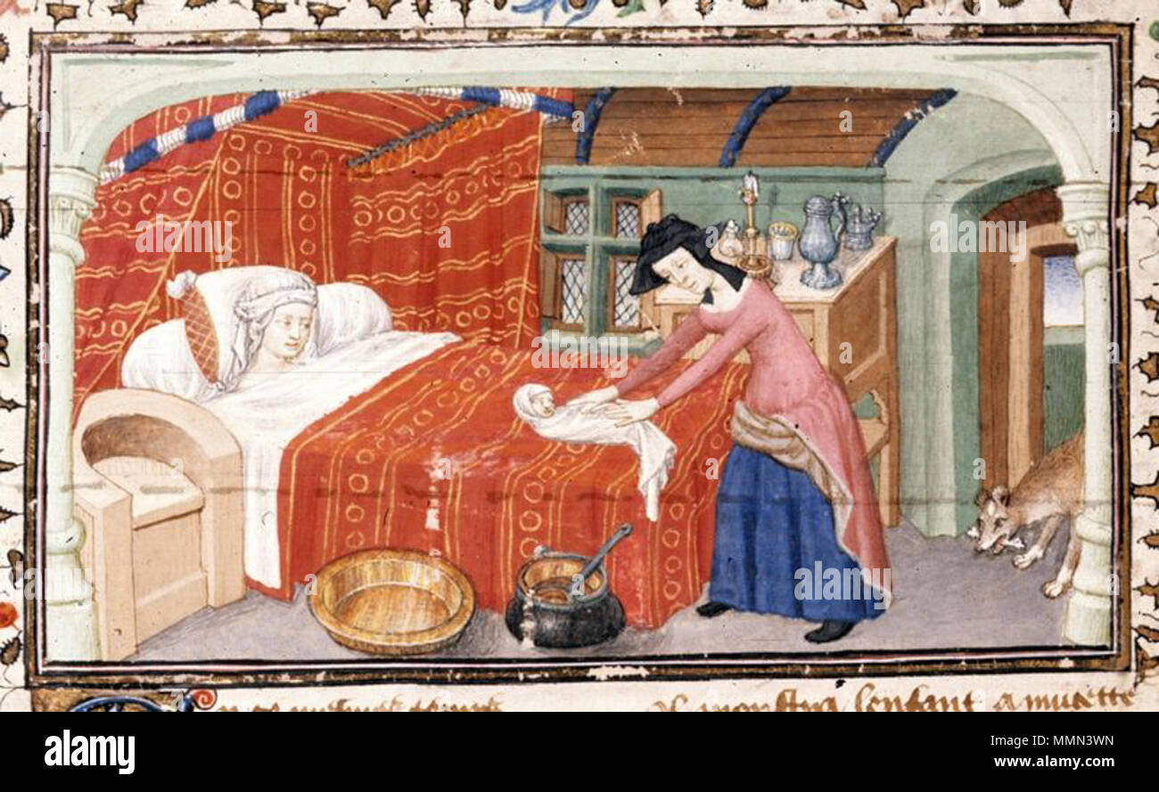 . Inglese: BL la nascita di un bambino mostruoso, La vraye hystoire du bon roy Alixandre, Royal 20 B. xx, f. 86v. . Il 18 gennaio 2012. Medievale sconosciuto 86 BL la nascita di un bambino mostruoso, La vraye hystoire du bon roy Alixandre, Royal 20 B. xx, f. 86v. 11/9 BL blog Foto Stock