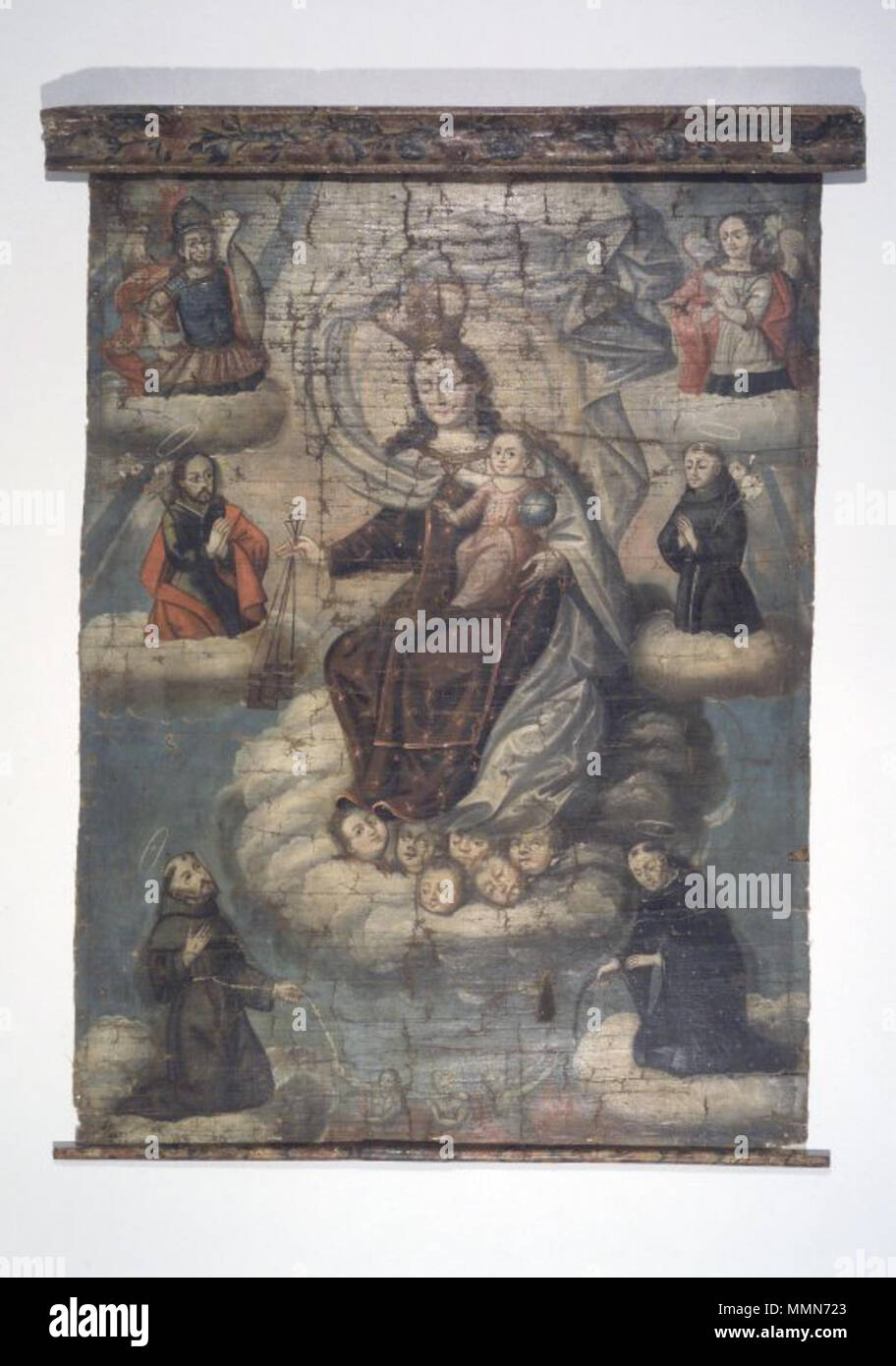 Viaggiare scorrere raffigurante la Vergine del Carmelo con i santi Michele, Gabriele Giuseppe Antonio di Padova, Francesco di Assisi, Niccolò Tolentino. 1780s. 101 Brooklyn Museum - Viaggiare scorrere raffigurante la Vergine del Carmelo Foto Stock