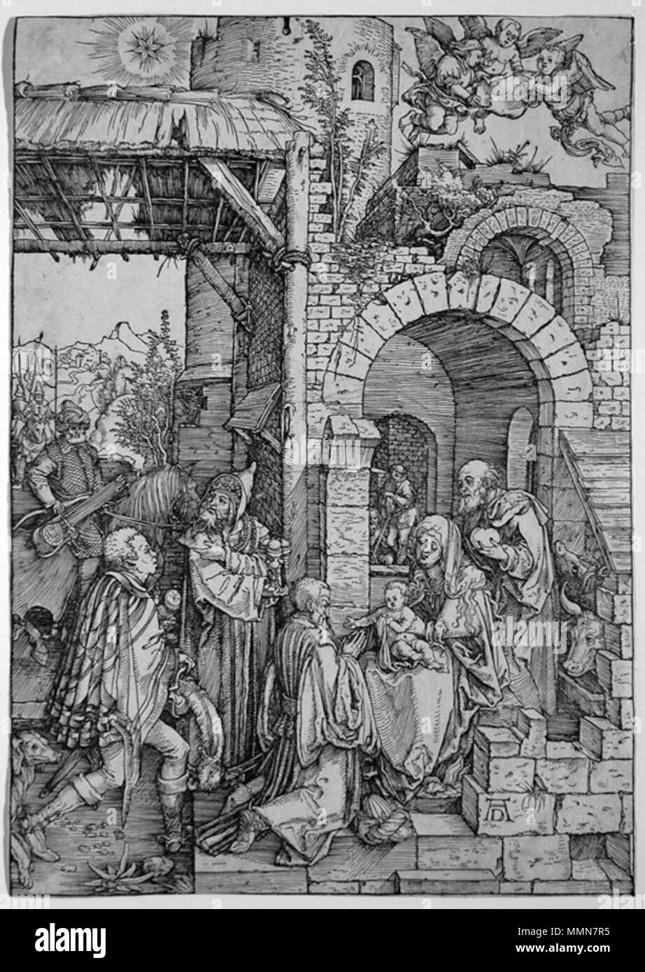 "Adorazione dei Maji', la xilografia di Albrecht Dürer, 1501-3, Honolulu Academy of Arts Foto Stock