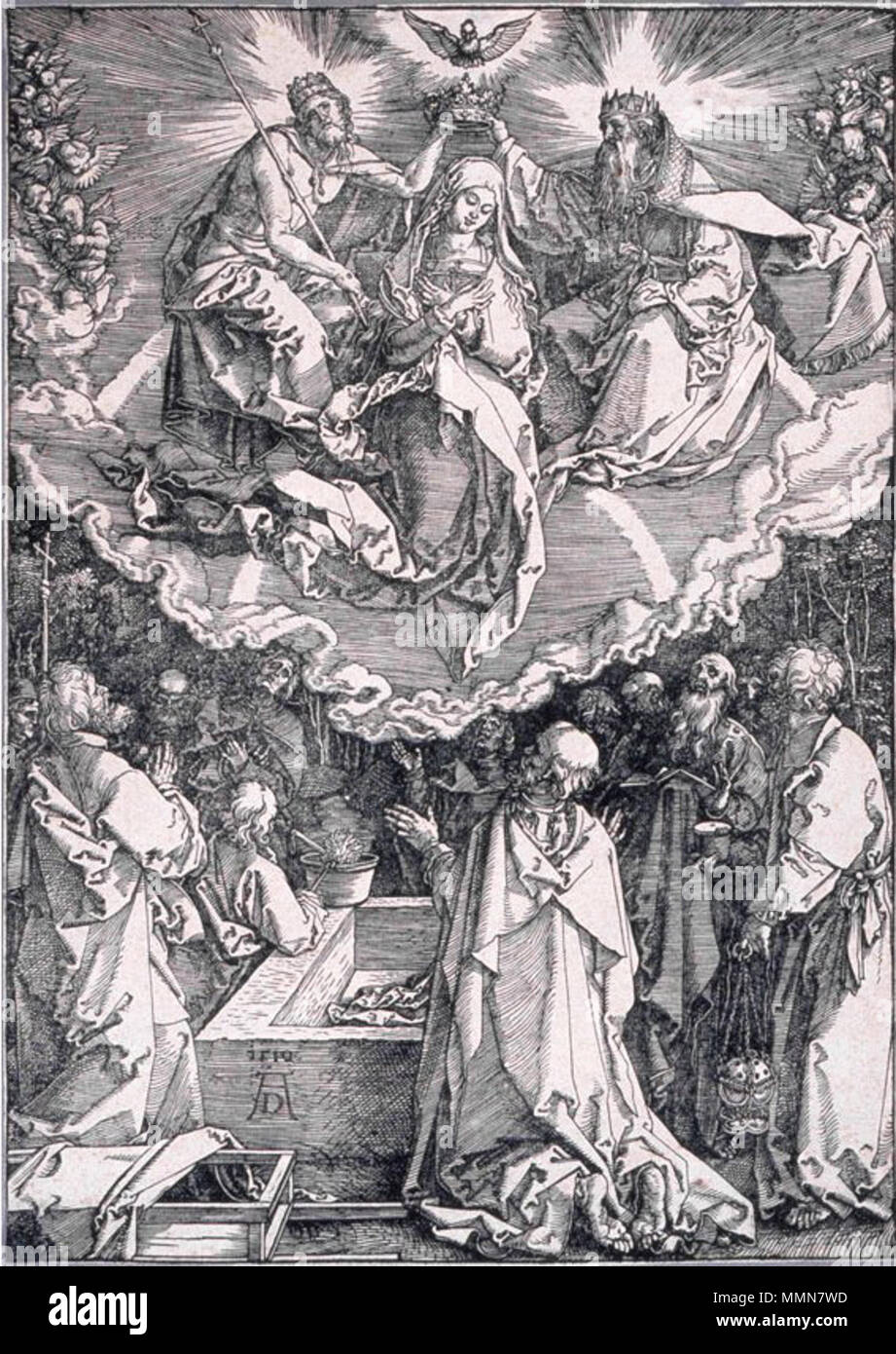 "Incoronazione della Vergine", xilografia di Albrecht Dürer, 1510, Honolulu Academy of Arts Foto Stock