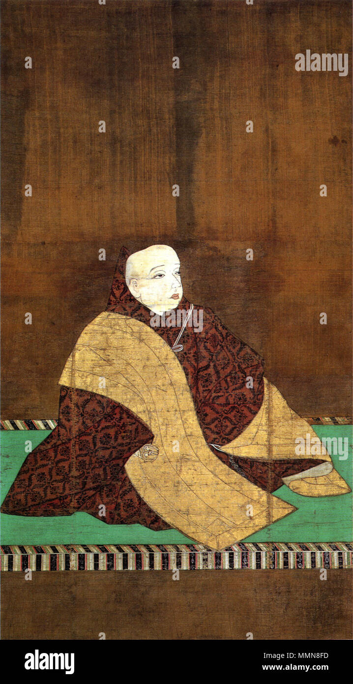 . 日本語: 尊円法親王像（絹本着色、豪信筆か、1350年頃、ホノルル美術館蔵） Inglese: ritratto del principe imperiale Abate figlio'en come un prete buddista, colore su seta attribuito a Gōshin, Giapponese, c. 1350, Honolulu Academy of Arts . intorno al 1350. "Ritratto del principe imperiale Abate figlio'en come un prete buddista', colore su seta attribuito a Goshin, c. 1350 Foto Stock