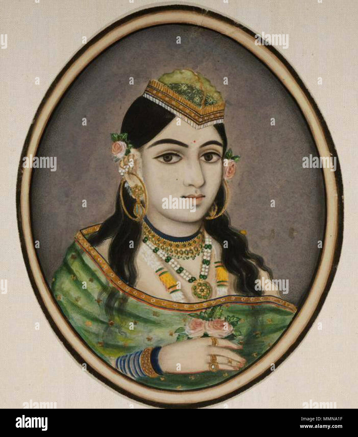 . Inglese: una cortigiana del maharaja Sawai Ram Singh di Jaipur (regnò 1835-80) vestita per il festival di primavera, 1860-70, Jaipur. San Francisco Museum of Art . 4 dicembre 2012, 22:31:13. anonimus 12 una cortigiana del maharaja Sawai Ram Singh di Jaipur (regnò 1835-80) vestita per il festival di primavera di Jaipur 1860-70 SF Foto Stock