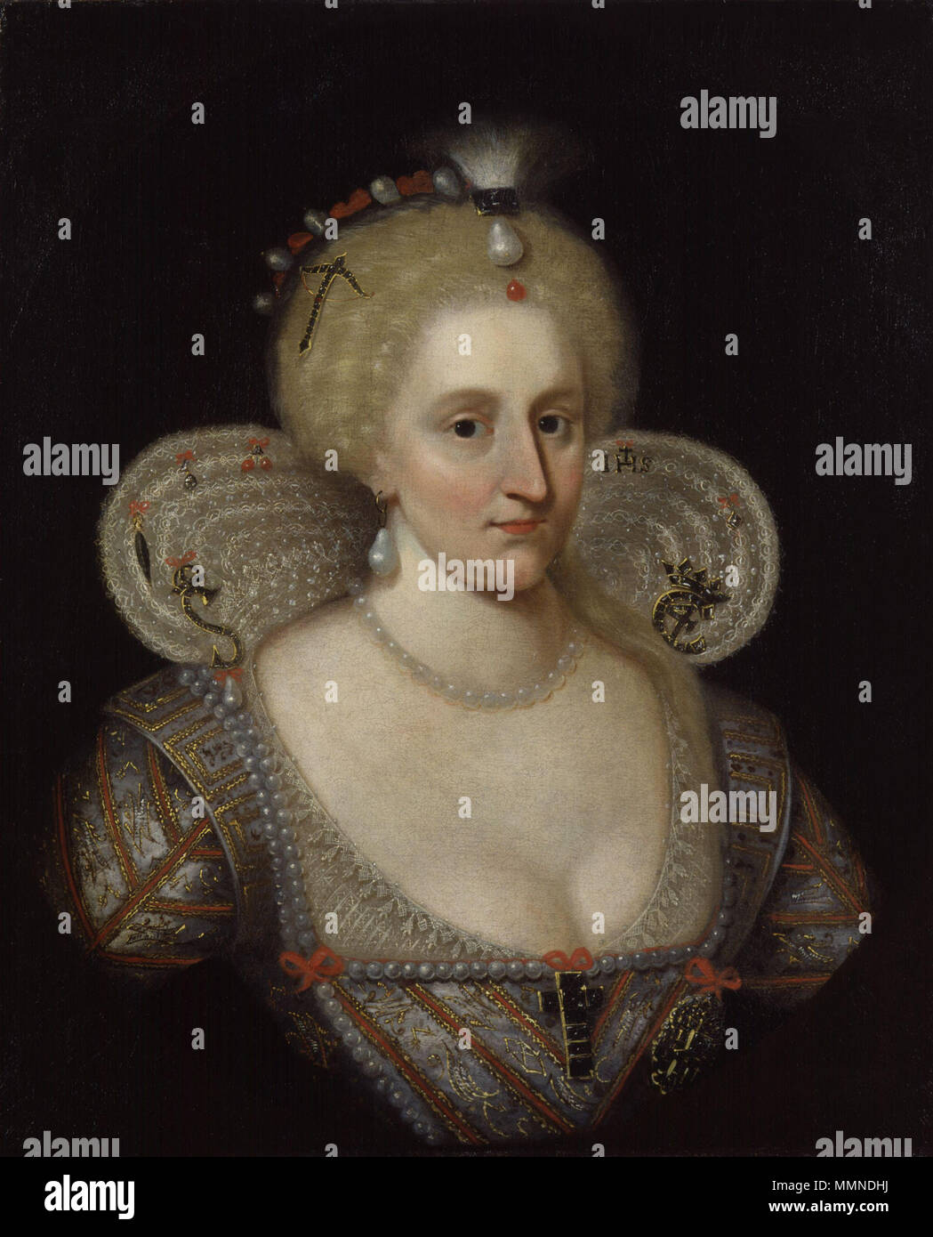 . B. 1574 d. 1619 Ritratto di Anna di Danimarca. circa 1617. Anna di Danimarca da Paul Van Somer Foto Stock