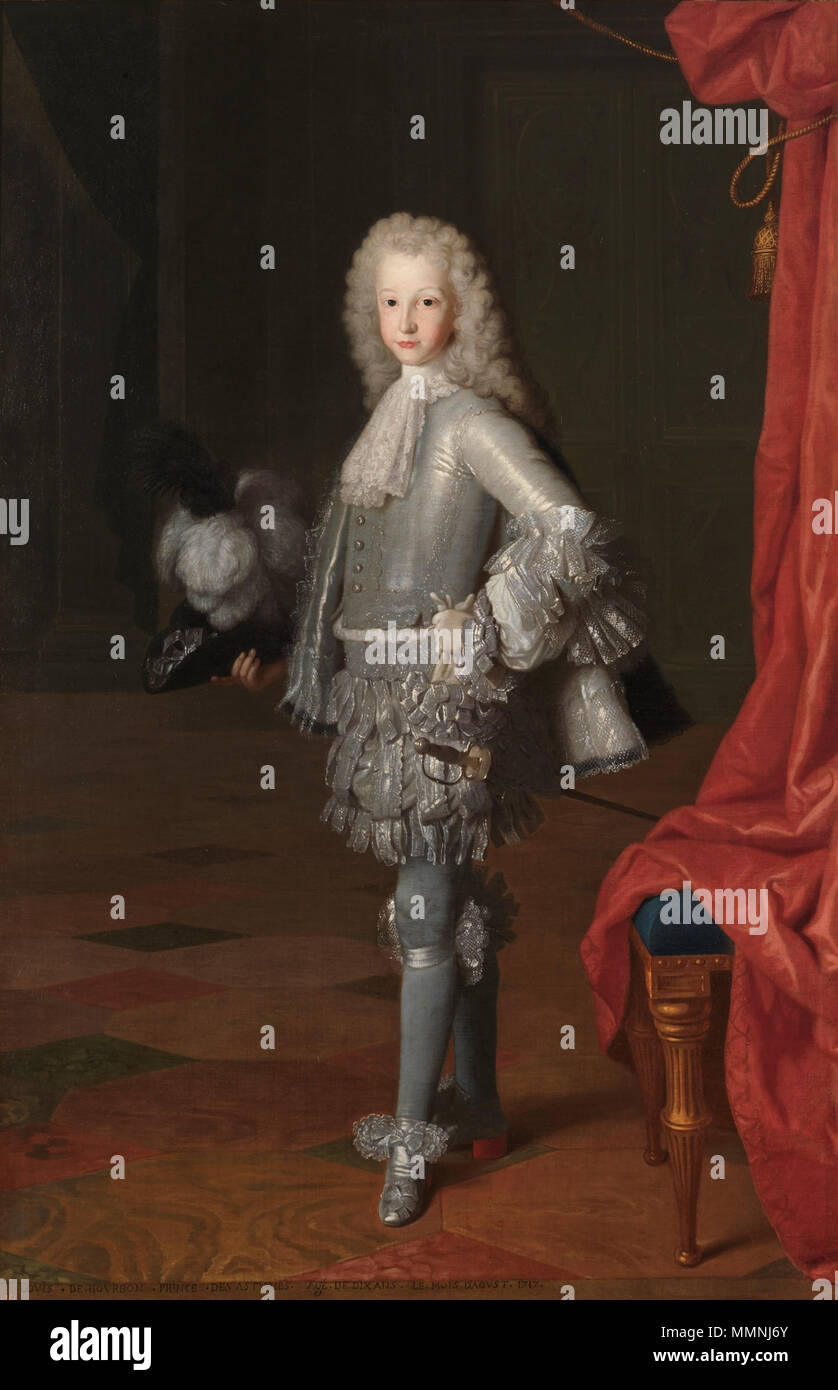 . Español: Retrato del rey Luis I de España (1707-1724), que fue hijo del rey Felipe V de España y de la reina María Luisa Gabriela de Saboya. Inglese: Luigi I (Spagnolo: Luis I de Borbón, 25 agosto 1707 - 31 agosto 1724) era il re di Spagna dal 14 gennaio 1724 fino alla sua morte. Il suo regno è registrato come uno dei la più breve nella storia, come egli era il re per poco più di sette mesi. Egli era il figlio maggiore di Filippo V di Spagna con la sua prima regina consorte, Maria Luisa di Savoia. Luis mi, Príncipe de Asturias. 1717. Louis, Re di Spagna Foto Stock