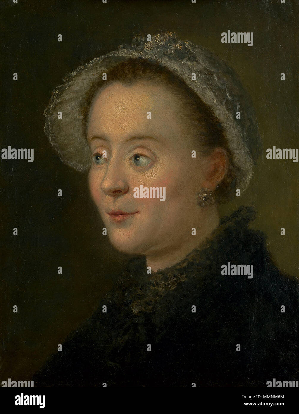 Inglese: Ritratto di una giovane donna con cappuccio Deutsch: Ritratto einer jungen Frau mit Haube . circa 1750. Bernhard Rode Portrait einer Frau mit Haube Foto Stock