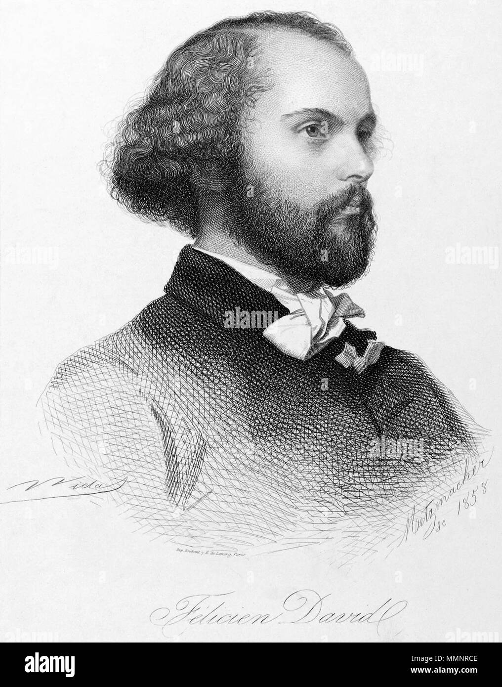 . Félicien-César David (1810-1876), compositore francese . 1858. Pierre Guillaume Metzmacher (1815-?) dopo un dipinto di Vincent Vidal (1811-1887) 0Felicien David Foto Stock