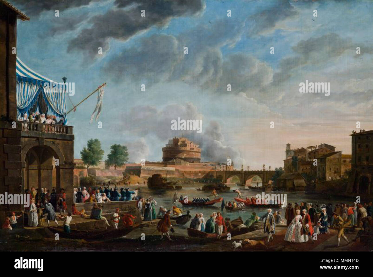 . Inglese: una gara di canottaggio sul fiume Tevere a Roma 1750 . 10 Settembre 2017 23:49:32. Claude-Joseph Vernet gara sportiva lungo il Tevere, Roma 1750 Foto Stock