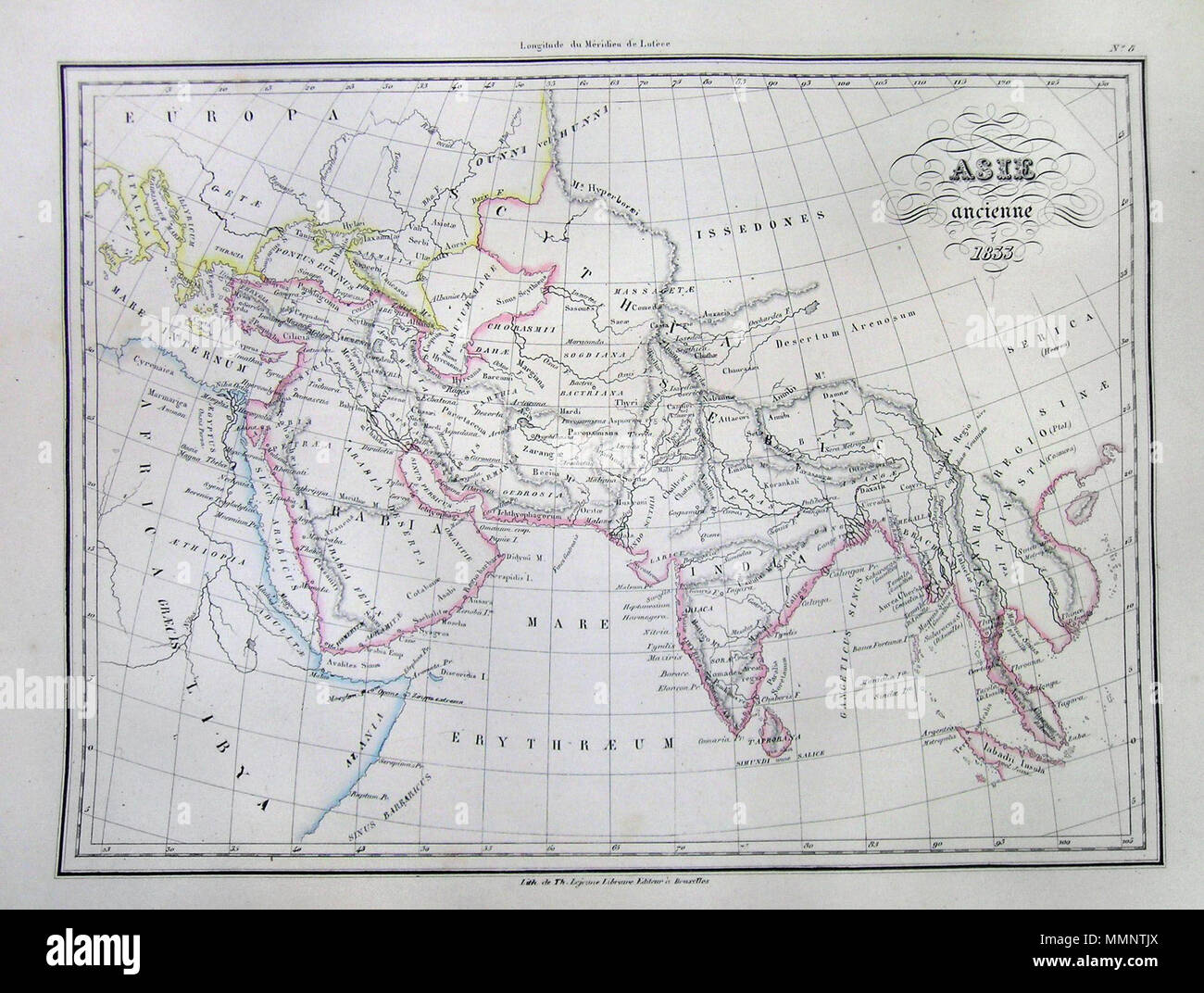 . Inglese: questa bella 1833 colorate a mano la mappa mostra l'Asia in tempi antichi. Si estende solo per quanto riguarda il giorno moderno Vietnam e non includono la Cina. Tutto il testo è in francese. Asia Ancienne 1833.. 1833. 7 1833 Malte-Brun Mappa di Asia in tempi antichi - Geographicus - AsiaAncient-mb-1837 Foto Stock