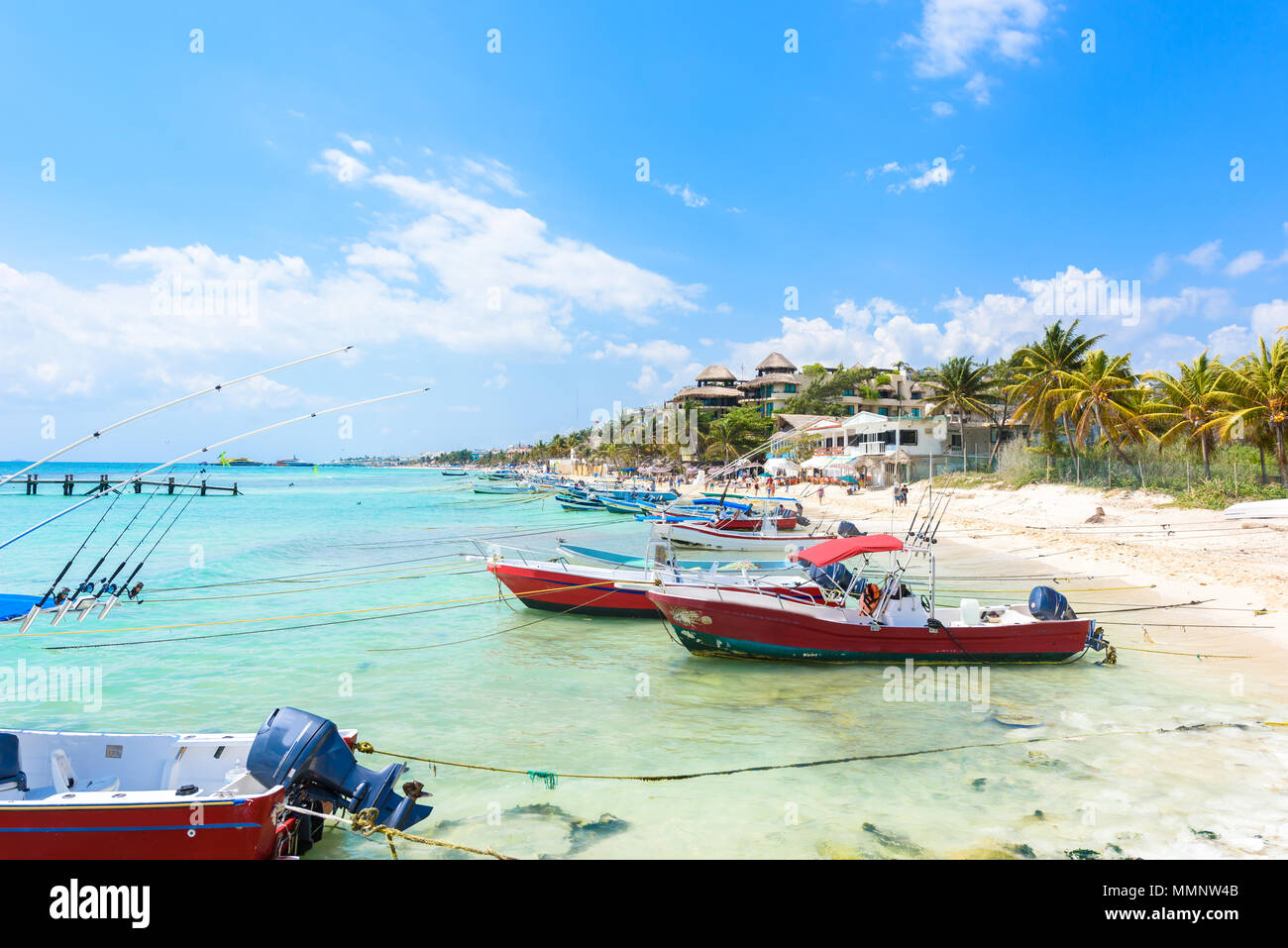 Playa del Carmen - Paradise beach e city presso la costa caraibica di Quintana Roo, Messico Foto Stock