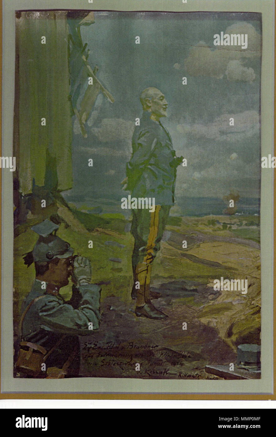 . Inglese: principali generale osserva la sua divisione con una battaglia Deutsch: Generalmajor Adam von Brandner beobachtet seine Division bei einer Schlacht . 1915. St.Zarnetzki gest. 1921 26 Adam Brandner Div.als Kom. beobachtet die Schlacht Foto Stock