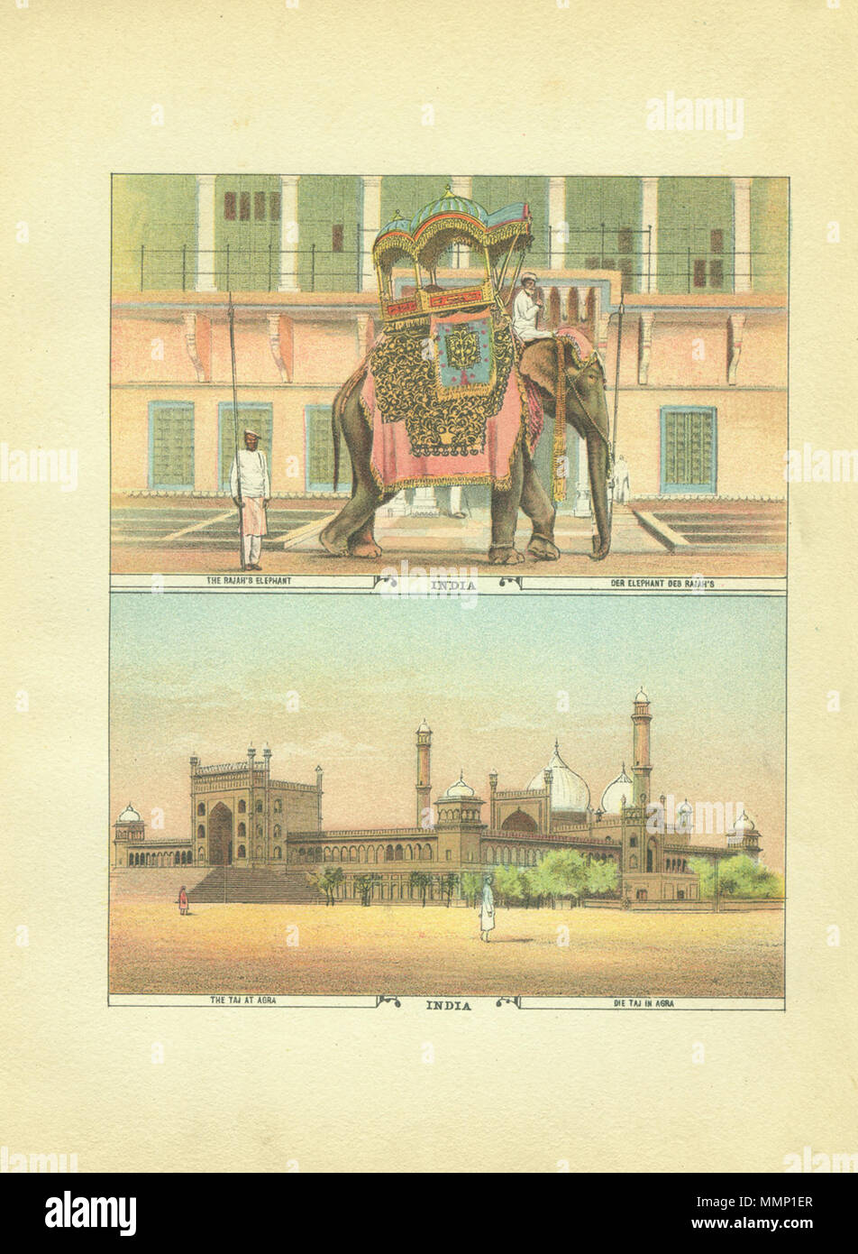 . Inglese: "George Moerlein e parte in India' 'Chromolithographs realizzato da dipinti fatto nel 1874 da George Moerlin e pubblicato nel suo libro, un viaggio intorno al mondo (Cincinnati, Ohio: M. & R. Burgheim, 1886)." Agra vista* la balneazione nel Gange a Benares* Bombay opinioni* viste Ceylon* Himalaya, da Darjeeling* Memorial bene a Cawnpore* Railroad di Kandy (Ceylon)* Railroad fino in Himalaya* scene religiose* scene del quotidiano indiano vita* Il Taj a Agra (vista dal giardino)* Vista di Calcutta* . 1874. Chromolithographs realizzato da dipinti fatto nel 1874 da George Moerlin e pubblicare Foto Stock