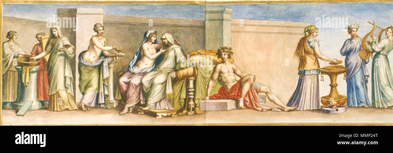 . Affresco romano; Museo del Vaticano, Città del Vaticano: Nozze Aldobrandine . I secolo A.C. Pietro Santi Bartoli 33 Nozze Aldobrandine Foto Stock