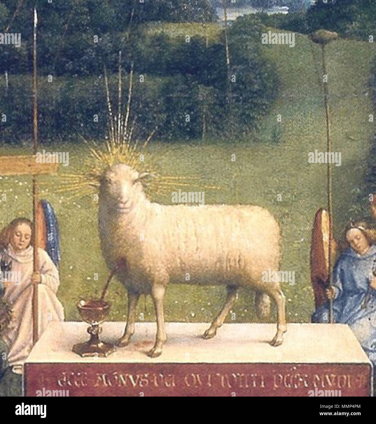 . Dettaglio dell'adorazione dell'Agnello . Hubert e Jan van Eyck Agnus Dei Gand Foto Stock