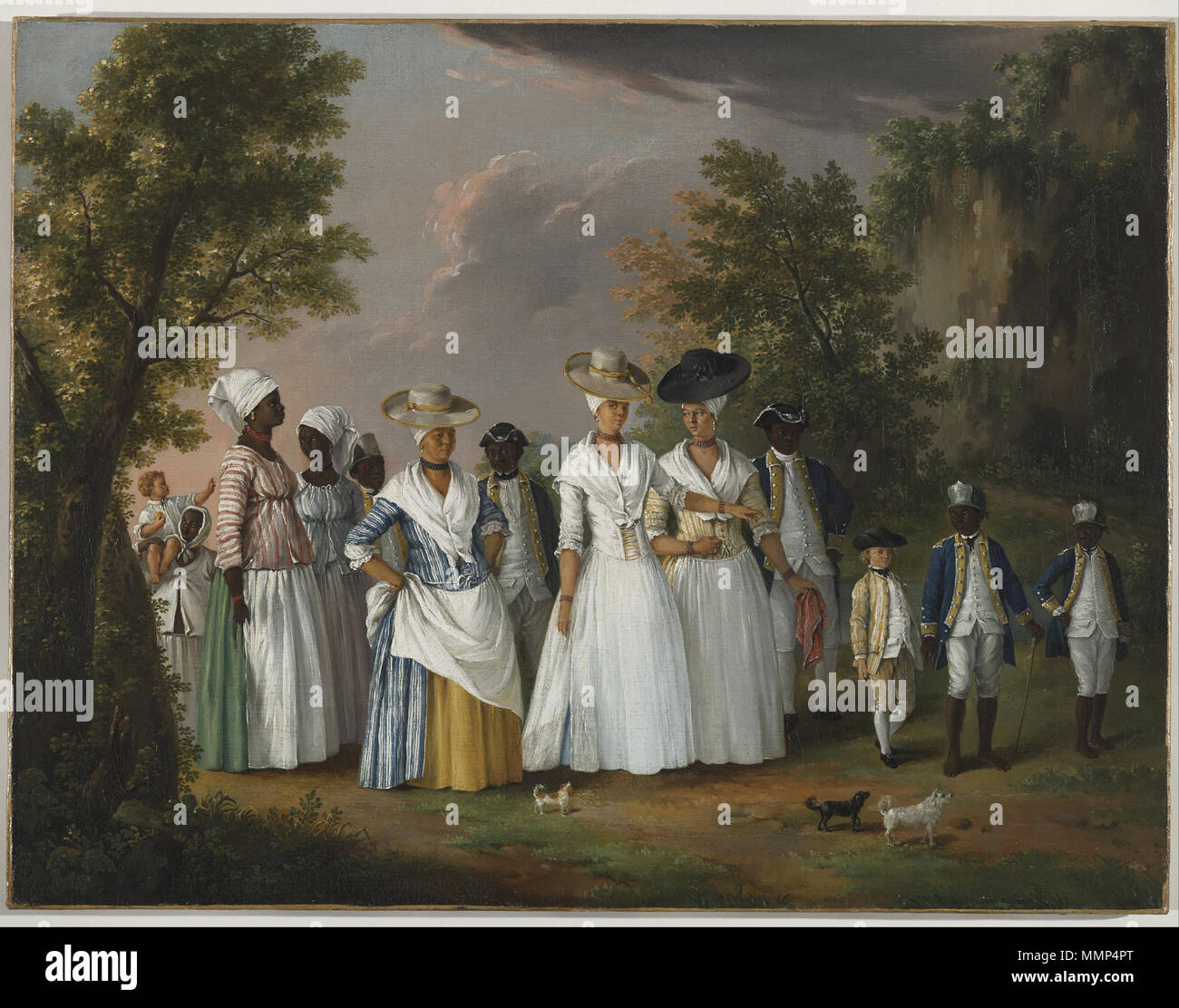 Liberare le donne di colore con i loro figli e i loro agenti in un paesaggio. ca. 1764-1796. Agostino Brunias - Libera le donne di colore con i loro figli e i loro agenti in un paesaggio - Google Art Project Foto Stock