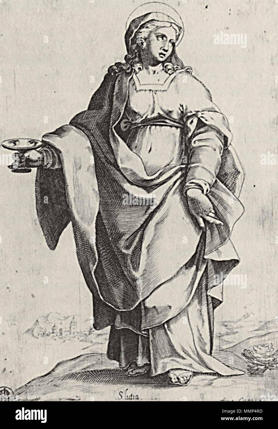 . Deutsch: Hl. Lucia, aus der Folge "Heilige Frauen" Technik: Kupferstich, Maße: 22 × 15,2 cm, Sammlung: Staatliche Kunstsammlungen Dresden, Kupferstich-Kabinet Blatt 1 Blatt 2 Blatt 3 Blatt 4 der Folge . tra 1576 e 1578. Agostino Carracci (1557-1602) Descrizione pittore italiano, incisore e disegnatore Data di nascita e morte 16 Agosto 1557 22 marzo 1602 Luogo di nascita e morte Bologna Parma sede di lavoro Roma (1581); Venezia (1582); Milano (1583); Cremona (1585); Roma (1594); Bologna (1595); Parma (1597); Bologna (1600); Bologna (1583 - 1584); Parma (1586 - 1587); Venezia (1588 - Foto Stock