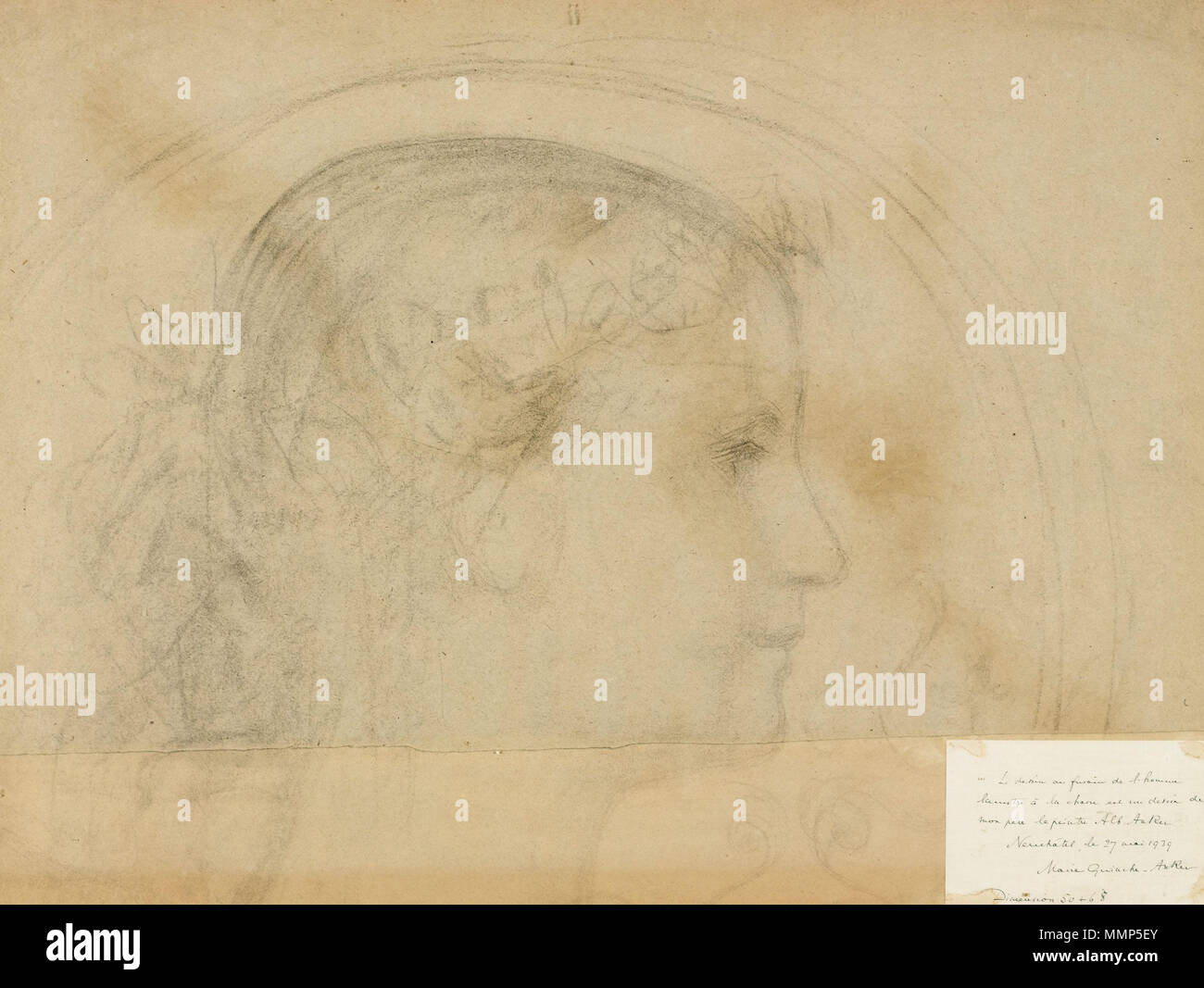 . Studie Doppelseitige. Frauenkopf Kohle und Bleistift auf Papier. 48,5 x 64 cm. . Circa 1886 (?). Albert Anker (1831-1910) nomi alternativi nascita Nome: Samuel Albrecht Anker Descrizione Swiss illustratore e pittore Data di nascita e morte 1 aprile 1831 16 Luglio 1910 Luogo di nascita e morte Ins Ins posizione Lavoro Parigi, Berna, Ins, Neuchâtel competente controllo : Q72510 VIAF:?ISNI 14778781:?0000 0001 2021 3239 ULAN:?500009804 LCCN:?n82070670 GND:?118503197 WorldCat Albert Anker Studie Frauenkopf Foto Stock