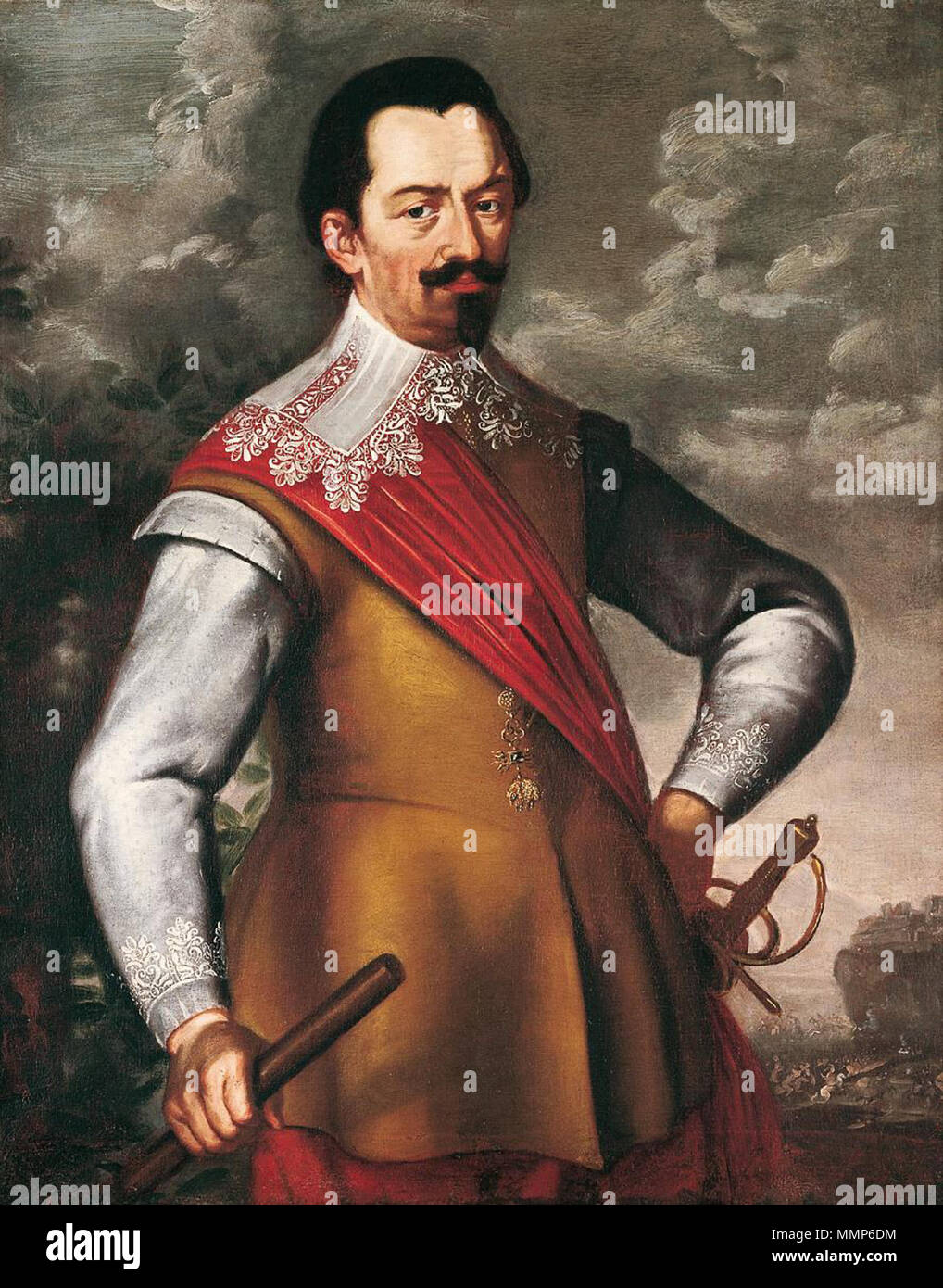 . Deutsch: Albrecht Wenzel Eusebius von Waldstein, genannt "Wallenstein"]], böhmischer im generale Dienste Ferdinando II. Inglese: Albrecht von Wallenstein (24 settembre 1583 - 25 febbraio 1634), era un boemo leader militare e politico che ha offerto i suoi servizi e un esercito di 30.000 a 100.000 uomini durante la guerra dei trenta anni (1618-48), al Sacro Romano Imperatore Ferdinando II. Egli divenne comandante supremo dell'esercito della monarchia asburgica e una figura importante della guerra dei Trent'anni. . Circa 1700. Unknown Albrecht Wallenstein Foto Stock
