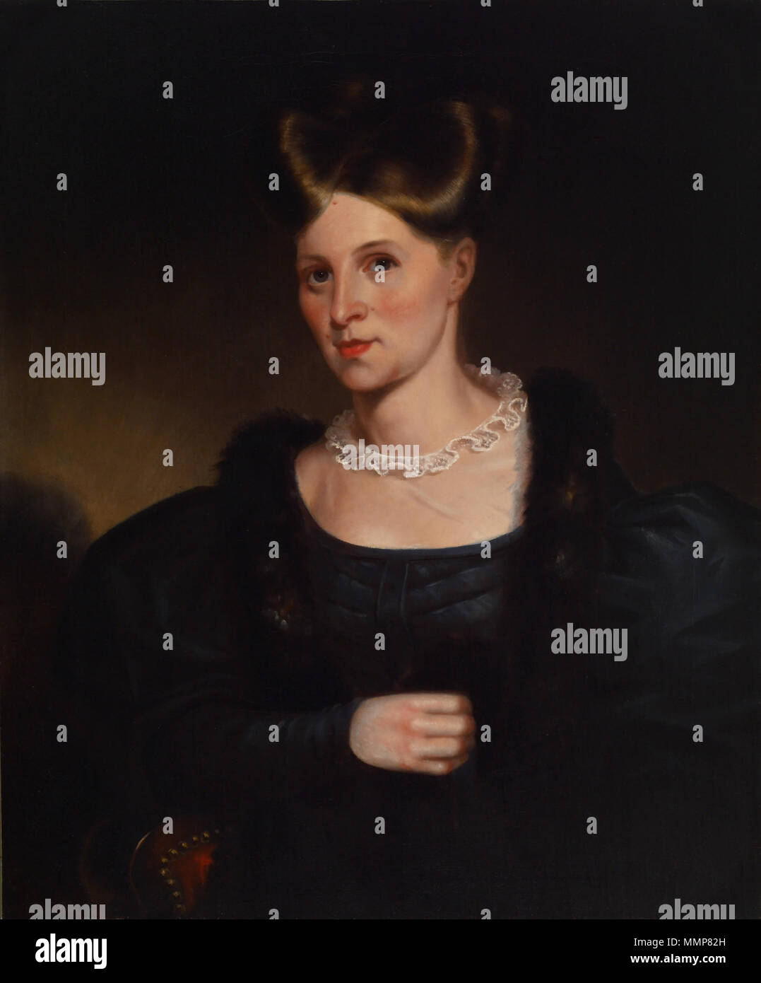 . Inglese: il ritratto della moglie del colonnello Alexander Smith e il suo compagno di pezzo (Walters 37.2773) sono tra Miller prime opere documentate. Il colonnello conto del libro gli elenchi a pagamento di settantacinque dollari realizzato per questa coppia di ritratti il 1 aprile 1833. Ritratto di Lidia Lloyd Murray. 1833. Alfred Jacob Miller - Ritratto di Lidia Lloyd Murray - Walters 372774 Foto Stock