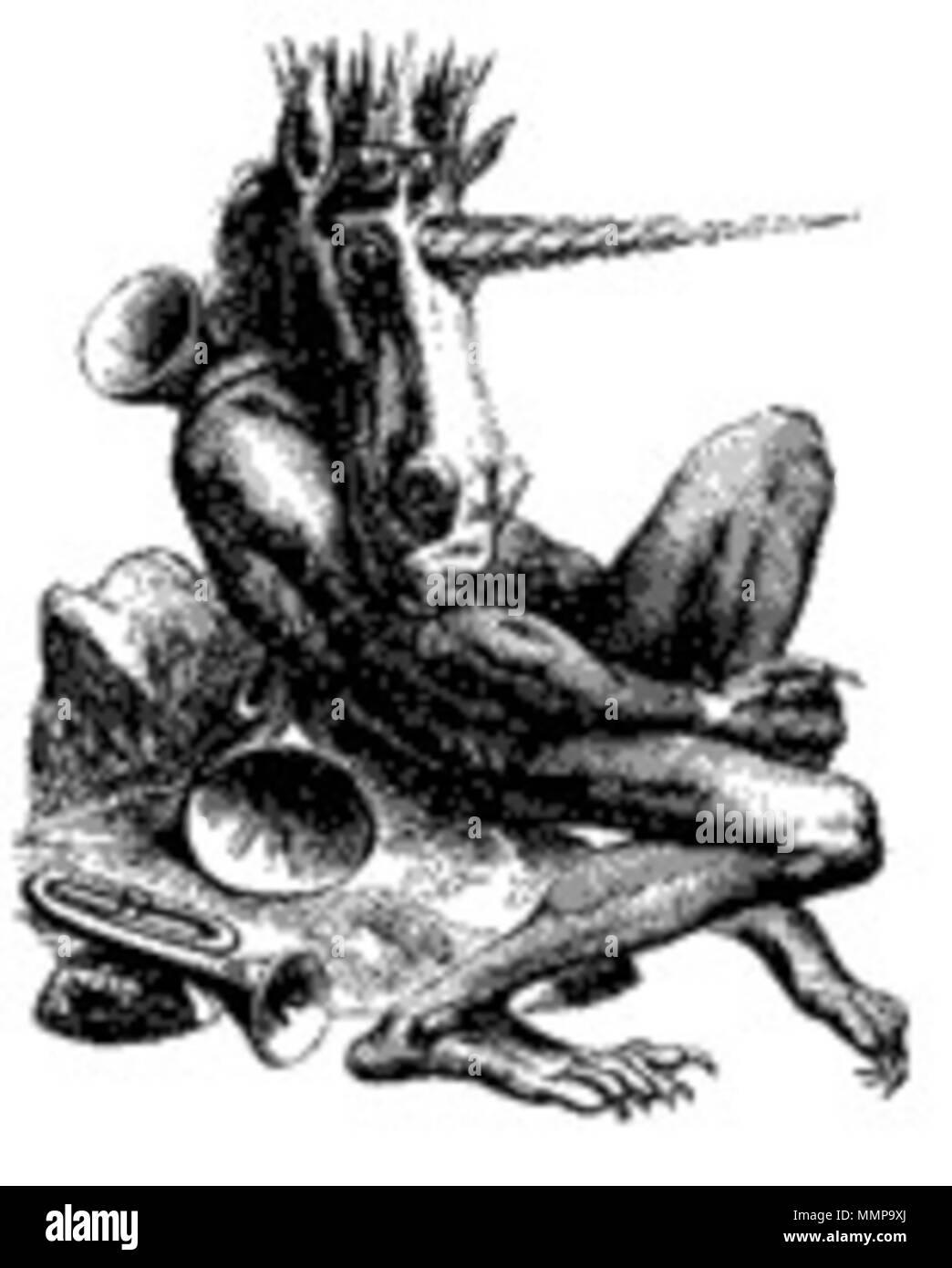 . Immagine di Amdusias dal Collin de Plancy's Dictionnaire Infernal (1863) . Amdusias sconosciuto Foto Stock