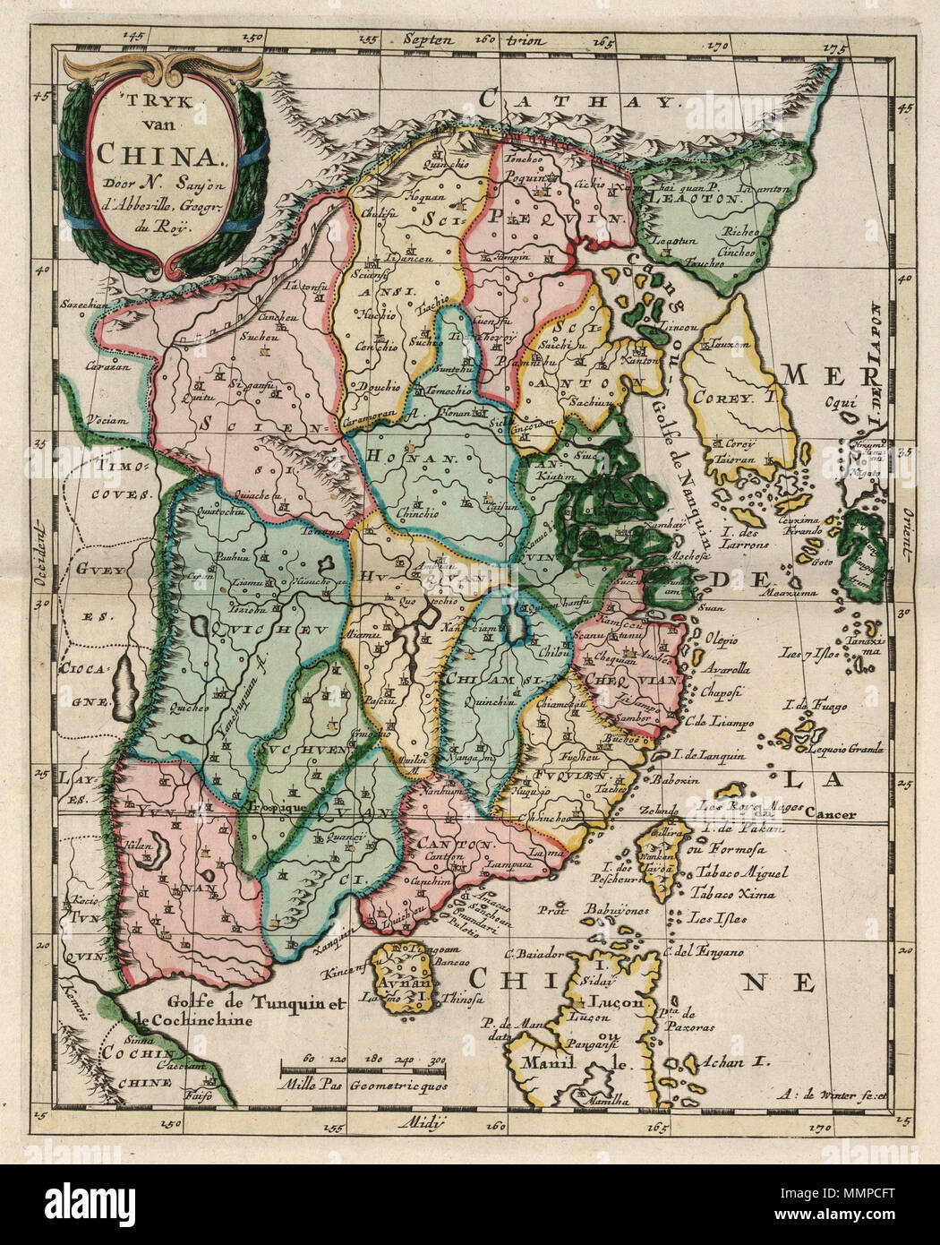 . Nederlands: Kaart van Cina. 'T Ryk van Cina. Inglese: Mappa della Cina. 'T Ryk van Cina. Nederlands: Kaart van Cina inglese: Mappa della Cina . circa 1705. Creatore:A. d' inverno Nicolas Sanson (1600-1667) nomi alternativi Nicolas Sanson, der Ältere; Nicolas Sanson d'ABBEVILLE Descrizione cartografo francese Data di nascita e morte 20 Dicembre 1600 7 luglio 1667 Luogo di nascita e morte abbeville, Francia Paris Opera Parigi posizione competente controllo : Q502162 VIAF:?ISNI 66550637:?0000 0001 2096 3128 LCCN:?n50023551 NLA:?35908957 GND:?12360978X WorldCat creatore:François Halma Nederlands: un Foto Stock