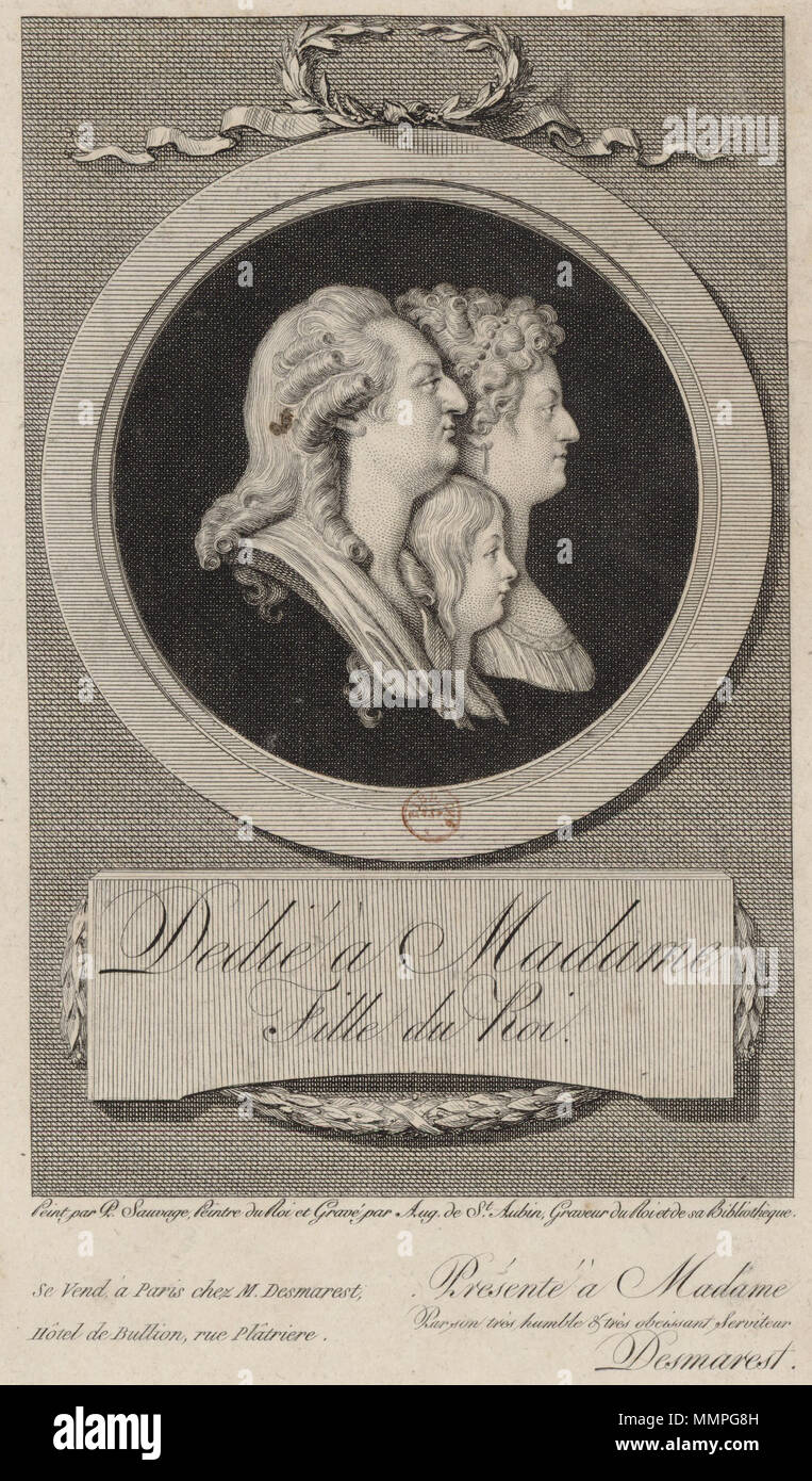 . Inglese: Ritratti di Luigi XVI di Francia, Maria Antonietta e suo figlio Luigi XVII . Dal 1789 fino al 1792 (pubblicata). Luigi XVI, Maria Antonietta, Louis XVII Foto Stock