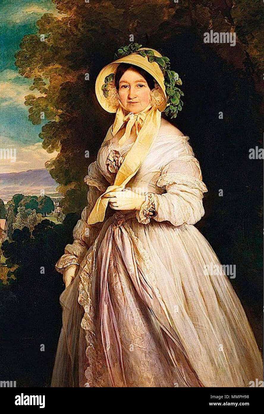 . Inglese: gran duchessa Anna Fyodorovna della Russia (1781-1860), née Princess Julianne di Sassonia Coburgo - Gotha-Saalfeld. Winterhalter è nato nella Foresta Nera dove è stato incoraggiato a disegnare a scuola. Nel 1818 si recò a Friburgo per studiare sotto Karl Ludwig Schüler e poi si trasferì a Monaco di Baviera nel 1823, dove ha frequentato l'Accademia e studiato sotto Josef Stieler, un ritratto di moda pittore. Winterhalter è stata prima portata all' attenzione della regina Victoria dalla regina dei belgi e successivamente verniciato numerosi ritratti presso la corte inglese dal 1842 fino alla sua morte. La principessa Juliane era il Foto Stock