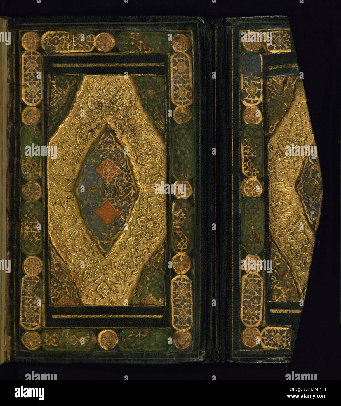 W.643.binding anonimo. "Vincolante da tre brevi opere Sufi", n.d.. in pelle. Walters Art Museum (W.643.legame): acquistato da Henry Walters. Anonimo - il legame da tre brevi opere Sufi - Walters W643rilegatura - Top aperto interno Foto Stock