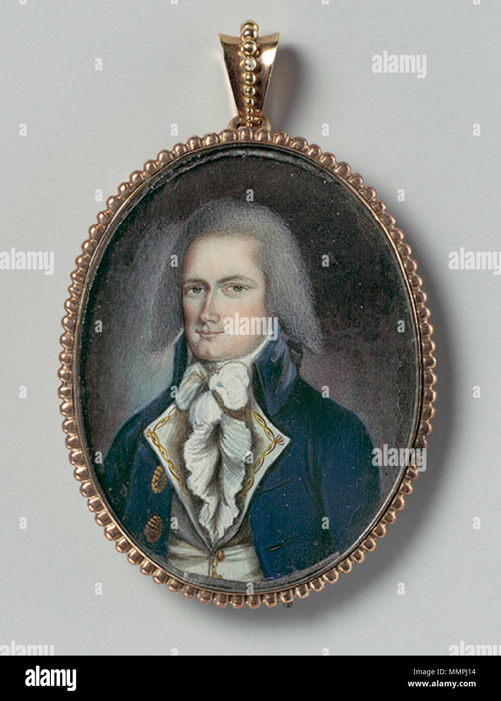 . Inglese: George Henry Remsen, membro di un prominente di New York City famiglia mercantile si stabilì a New Amsterdam fin dai primi giorni. Miniatura dipinta da William Verstille (1757-1803), che ha cominciato la sua carriera durante la Rivoluzione Americana con la pittura miniature dei compagni soldati. Verstille successivamente appreso alcune delle sue tecniche dal pittore e miniatore Giovanni ramage. La cortesia del Metropolitan Museum of Art di New York Ritratto di George Henry Remsen. circa 1790. George Henry Remsen Foto Stock