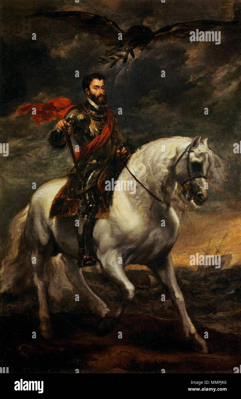 Ritratto di Carlo V imperatore del Sacro Romano Impero, a cavallo. circa 1620. Anthony van Dyck - Ritratto di Carlo V a cavallo Foto Stock
