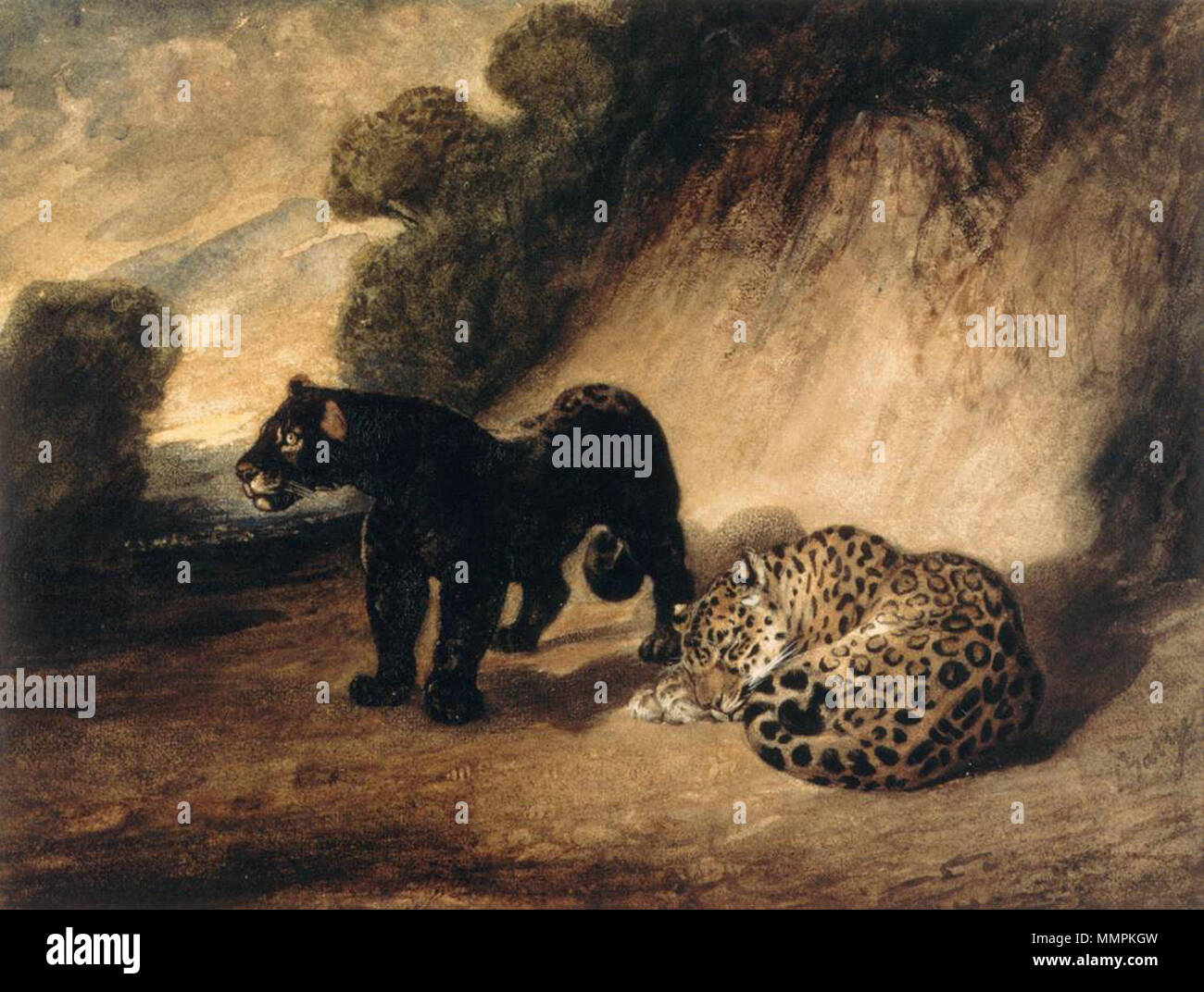 Due giaguari dal Perù. 1833. Antoine-Louis Barye - Due giaguari dal Perù - WGA01389 Foto Stock