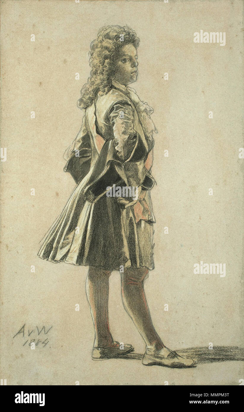 . Kronprinz Friedrich Wilhelm, Studie zu "Die Krönung Friedrichs I. zum König in Preußen", 1887, ehemals in der Ruhmeshalle des Berliner Zeughauses (Kriegsverlust). Links Unten monogrammiert und datiert: una v W 1884. Schwarze und rote Kreide, weiß gehöht, über Bleistift auf Bütten, 45,5 x 28,7 cm . 1884. Anton von Werner (1843-1915) Descrizione pittore tedesco Data di nascita e morte 9 Maggio 1843 4 gennaio 1915 Luogo di nascita e morte di Francoforte (Oder), Germania Berlino, Germania periodo di lavoro tra il 1860 e il 1915 sede di lavoro Parigi (tra marzo 1867 e luglio 1868); Roma (tra novembre 1 Foto Stock