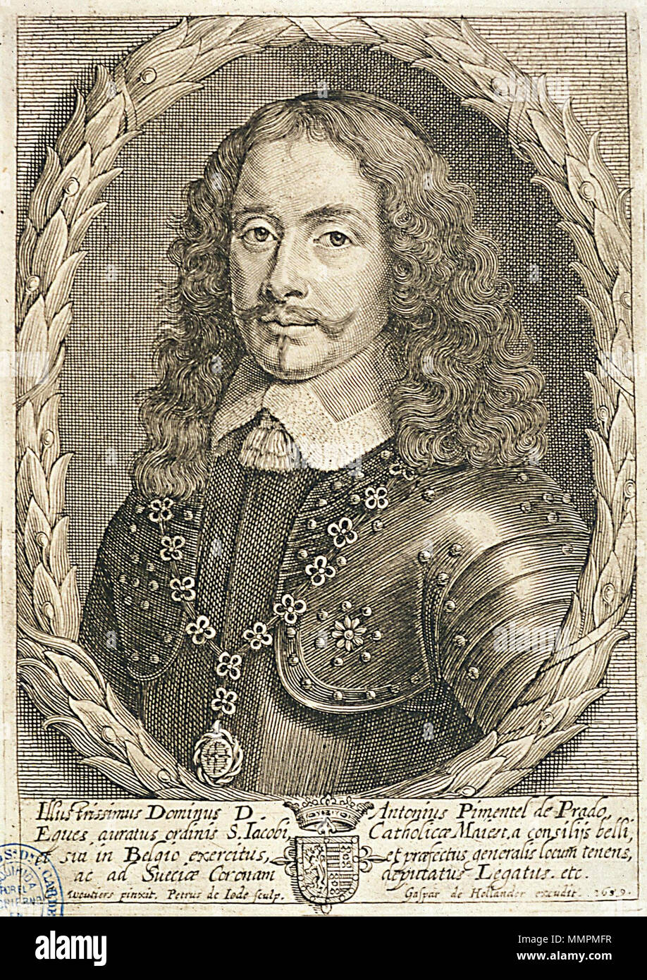 . Español: Antonio Pimentel de Prado, Caballero de Santiago y embajador en Suecia y París . 1659. Incisione di Peeter Jode il Giovane (Petrus de Iode, 1606-1674) dopo un dipinto di Charles Woutiers (fl. 1650-1700). Stampato da Gaspar de Hollander. Pieter de Jode II (1606-dopo il 1674) nomi alternativi Pieter de Jode il giovane, Petrus de Iode (II) Descrizione pittore fiammingo, disegnatore e incisore, Data di nascita e morte 22 novembre 1606 tra il 1674 e il 1694 Luogo di nascita e morte Anversa Inghilterra (?) periodo di lavoro circa 1628-1674 posizione Lavoro Anversa (circa 1628-1670), Parigi (1631 Foto Stock