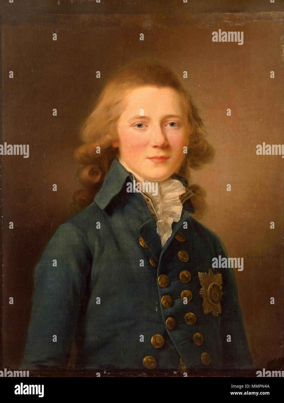 . Русский: Портрет великого князя Александра Павловича. Жан Луи Вуаль. 1792 год. Ritratto di Alessandro I di Russia (1777-1825). 1792. Alexander Pavlovich della Russia da J.-L.Voille (1792, eremo) Foto Stock