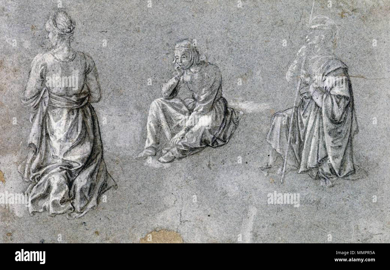 Gli studi di due femmine ed un maschio di San. 1450s. Opera di un artista sconosciuto - Studi di due femmine ed un maschio di Saint - WGA23936 Foto Stock