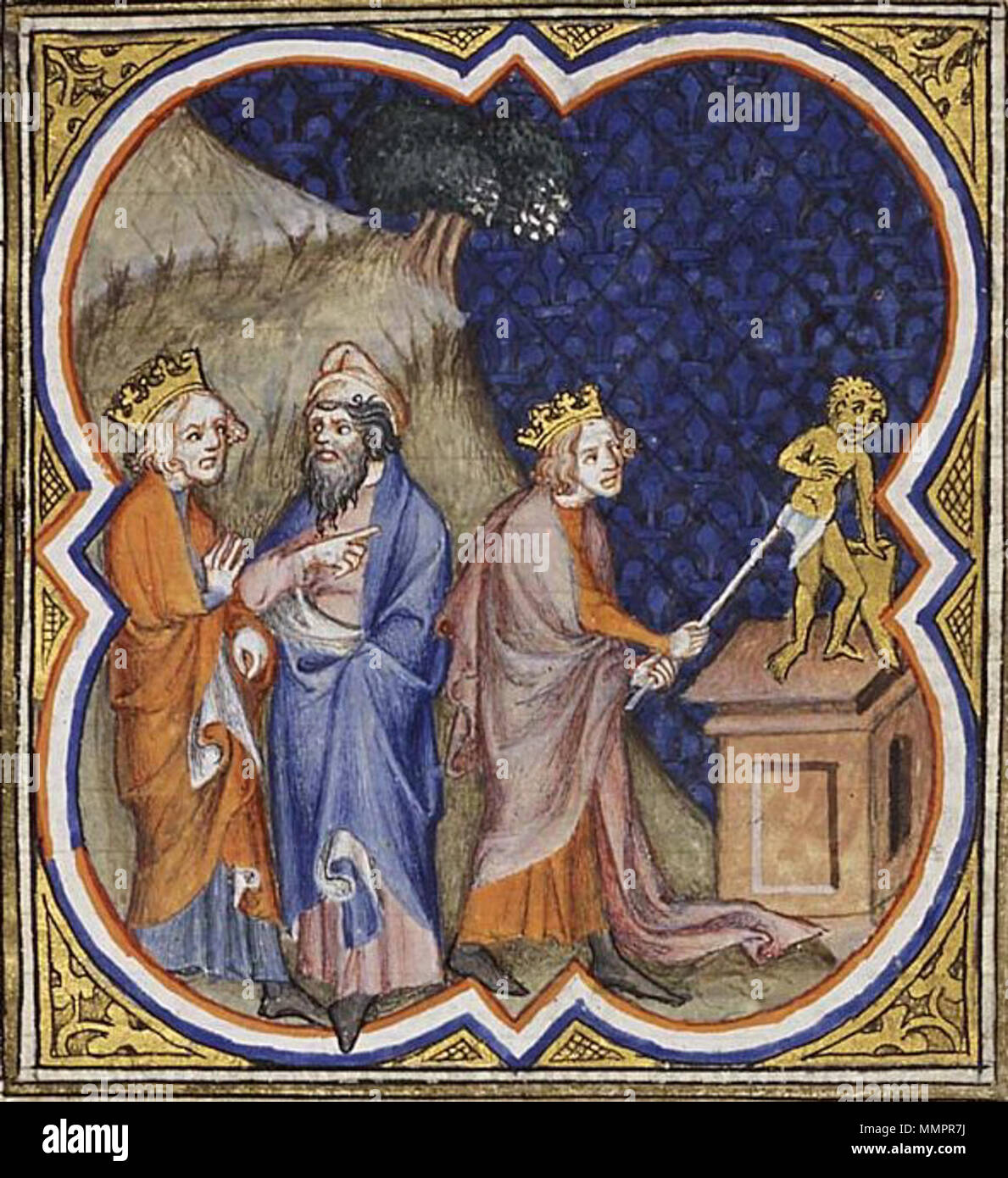 . Inglese: Asa distrugge gli idoli e proibisce il culto nei santuari locali . 1372. Un illustratore di Petrus Comestor la Bibbia Historiale, Francia, 1372 Asa distrugge gli idoli Foto Stock