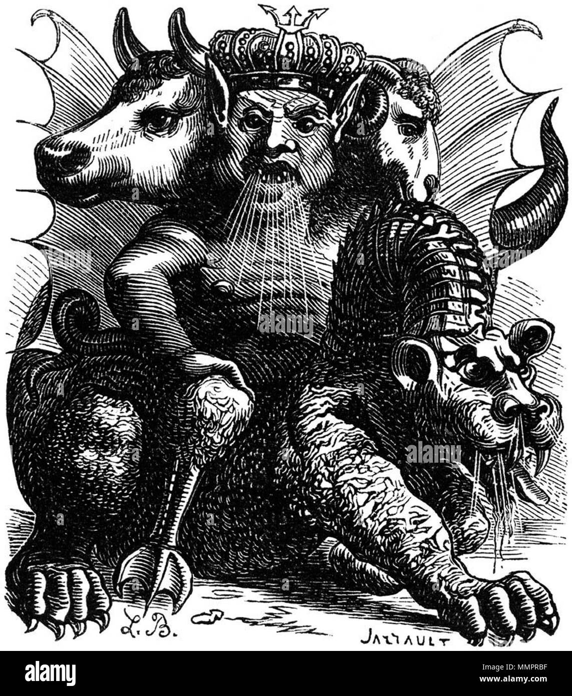 . Raffigurazione del demone Asmodeus dal Collin de Plancy's Dictionnaire Infernal, pubblicato per la prima volta nel 1818. . 1863. E. Plon Asmodeus Foto Stock