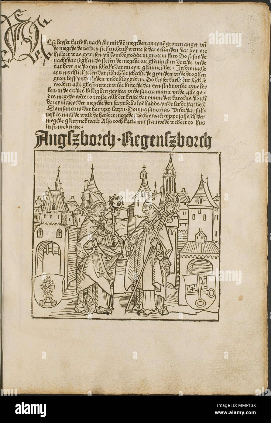 . Illustrazione dal incunabulum: Cronecken der Sassen (Le cronache di Sassonia) stampate da Peter Schöffer a Mainz. . 1492. Conrad Bote (Konrad Botho) Augsburg Vescovi p00065 Foto Stock