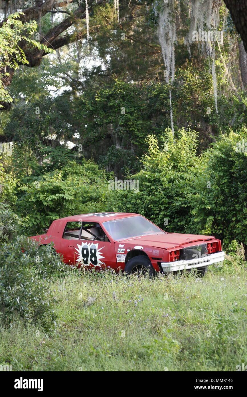 Abbandonato race car in Florida Foto Stock