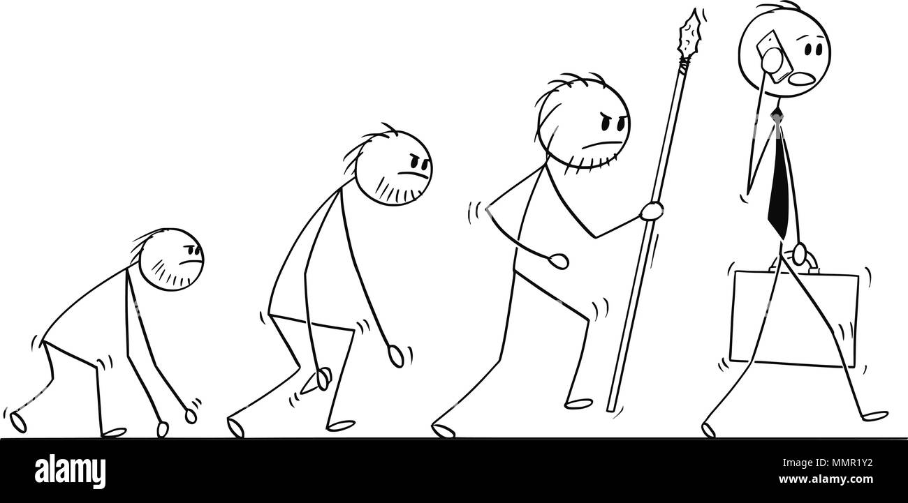 Cartoon di imprenditore umana evoluzione del progresso del processo Illustrazione Vettoriale