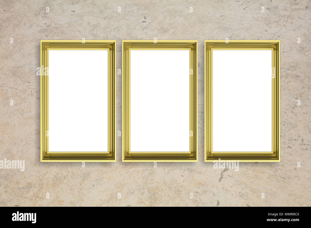 Telai golden isolato di color beige sul muro di pietra lo sfondo con copia spazio per testo, 3d illustrazione Foto Stock