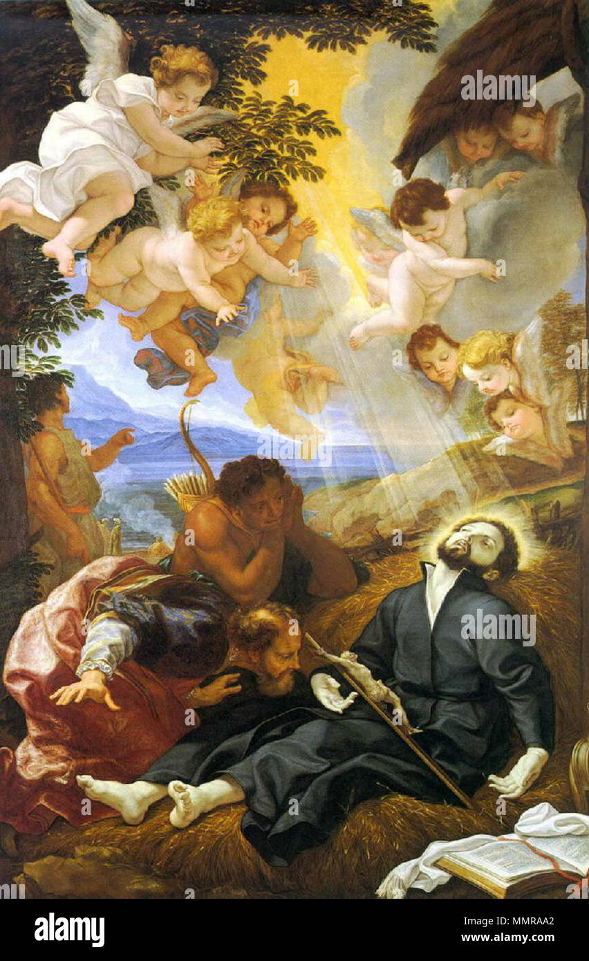 . Inglese: San Francesco Saverio di morire a Sancian, da Baciccio, olio su canavas 296 x 197 cm. Ascoli Piceno, chiesa di Sant'Agostino, San Venanzio-Ascoli Piceno. . Tra 1639 e 1709. Giovanni Battista Gaulli (1639-1709) nomi alternativi Baciccio, Il Baciccio, descrizione Baciccia pittore italiano Data di nascita e morte 8 Maggio 1639 2 aprile 1709 Luogo di nascita e morte Genova Roma sede di lavoro Genova, Roma competente controllo : Q520573 VIAF:?ISNI 66694604:?0000 0001 0814 8921 ULAN:?500000833 LCCN:?n88616724 NLA:?35898973 WorldCat BacicciaXavier Foto Stock