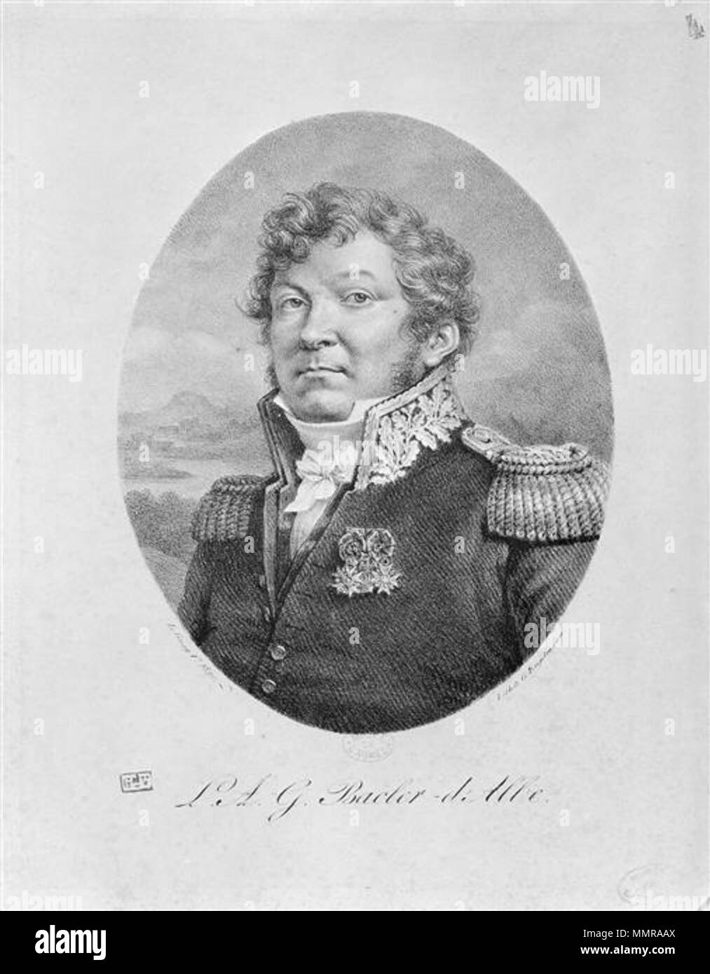 Français : Louis-Albert Ghislain Bacler d'Albe (1761-1824), ancien Directeur du Dépôt de la guerre (1814) . Français : Restauration (1815-1830) . Engelmann - Louis-Albert Ghislain Bacler d'Albe (1761-1824) Foto Stock
