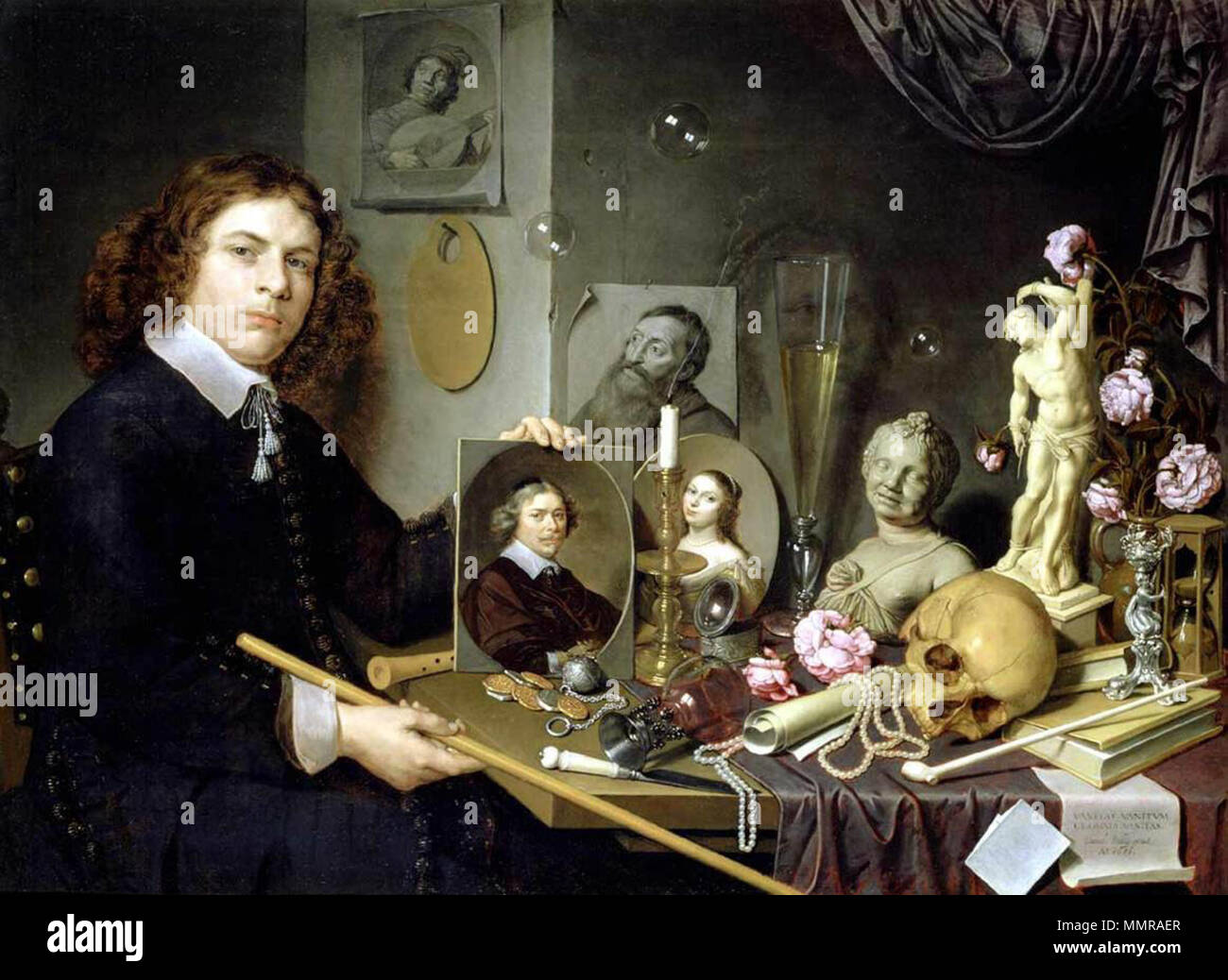 Bailly, David - Autoritratto con Vanitas simboli - 1651 Foto Stock